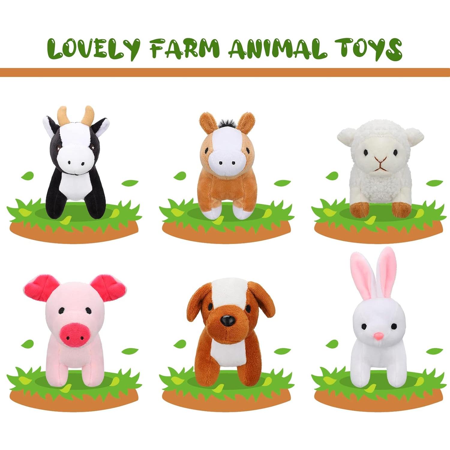 12 Pcs Mini Plush Furry Farm Animal Toys 5.1 Inch Soft Plush Horse Pig Cattle Rabbit Dog Sheep Doll Adopt a Farm Stuffed Animal for Christmas Stocking Stuffers Birthday Party Decoration Supplies