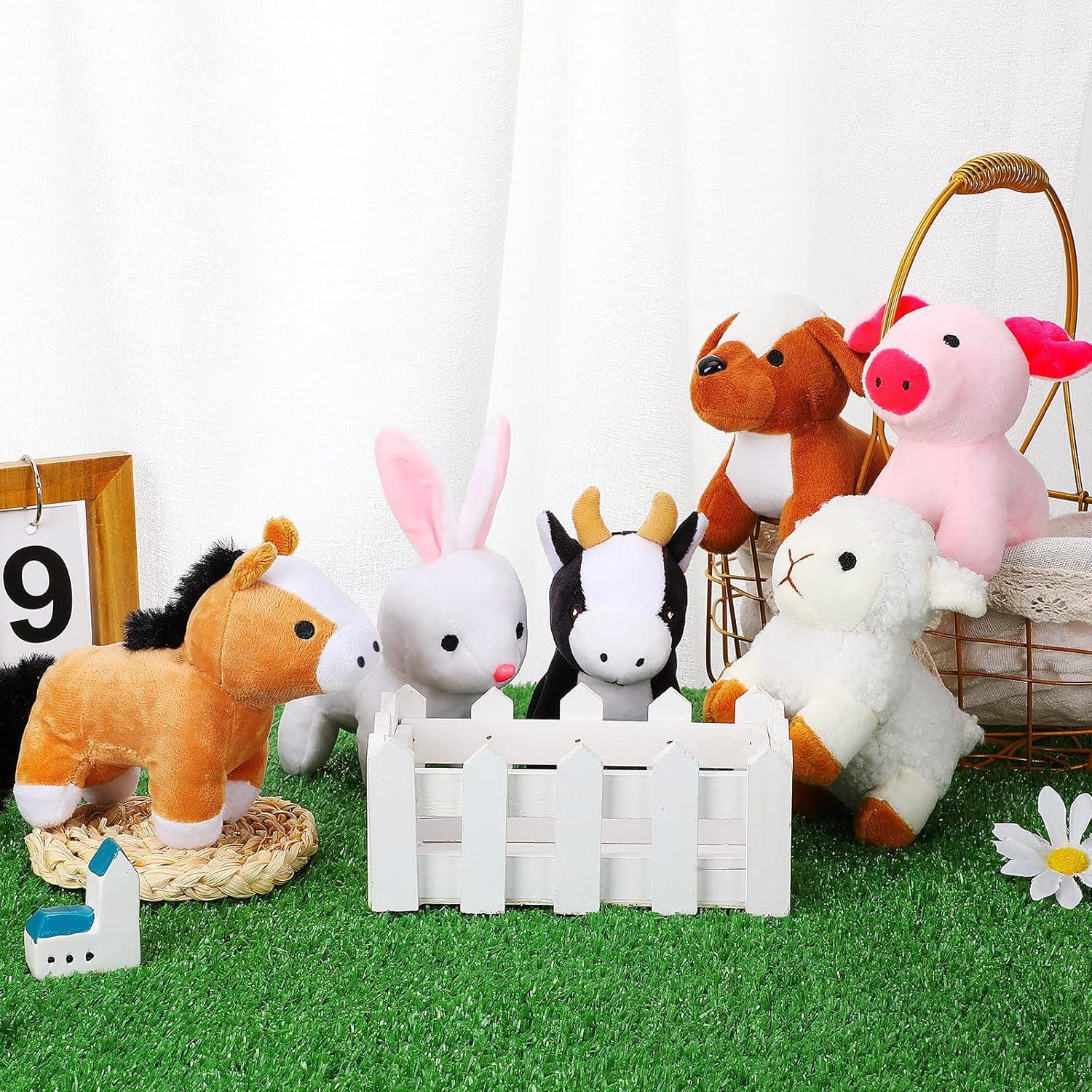 12 Pcs Mini Plush Furry Farm Animal Toys 5.1 Inch Soft Plush Horse Pig Cattle Rabbit Dog Sheep Doll Adopt a Farm Stuffed Animal for Christmas Stocking Stuffers Birthday Party Decoration Supplies
