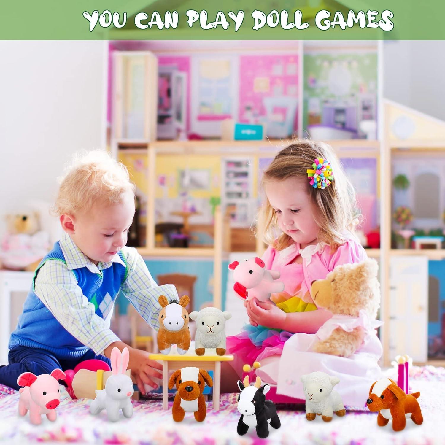 12 Pcs Mini Plush Furry Farm Animal Toys 5.1 Inch Soft Plush Horse Pig Cattle Rabbit Dog Sheep Doll Adopt a Farm Stuffed Animal for Christmas Stocking Stuffers Birthday Party Decoration Supplies