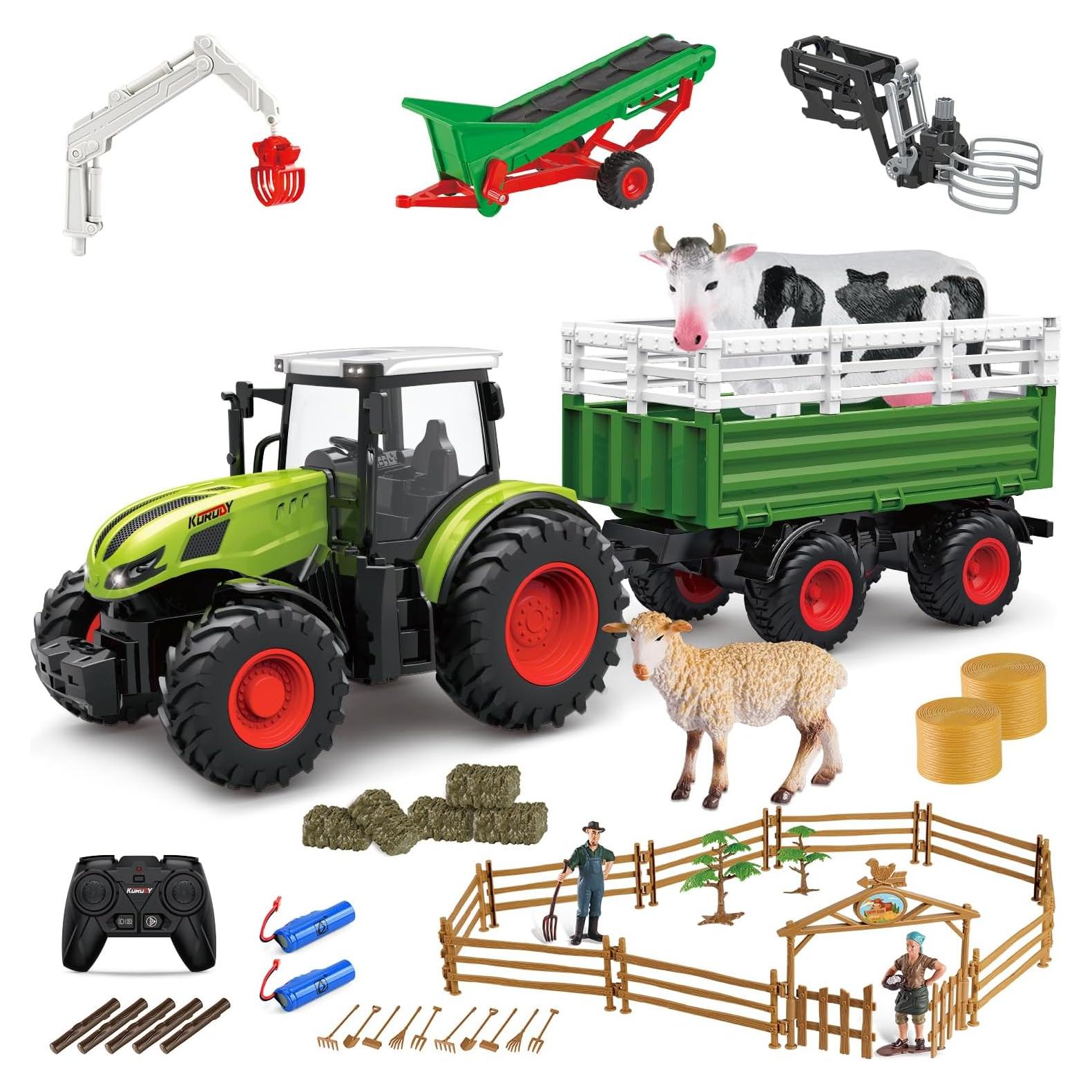 Tractor RC Fisca 1/24 con remolque y 45 accesorios