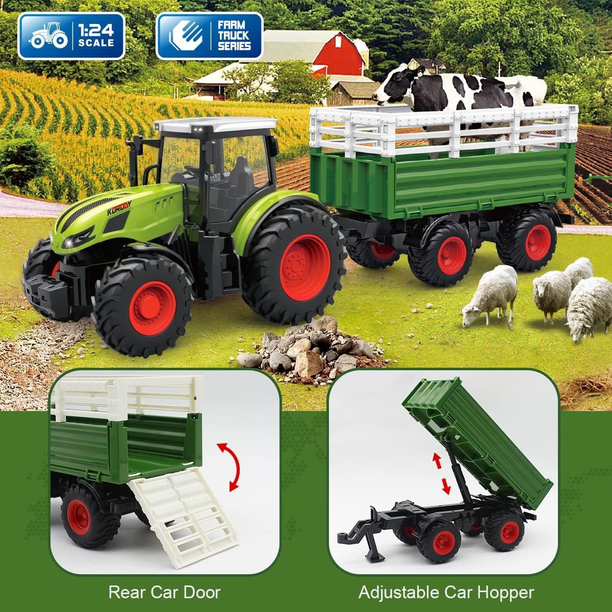 Tractor RC Fisca 1/24 con remolque y 45 accesorios