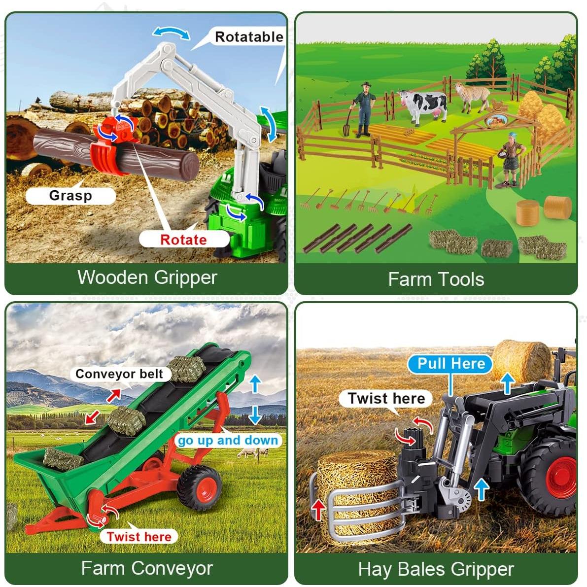 Tractor RC Fisca 1/24 con remolque y 45 accesorios