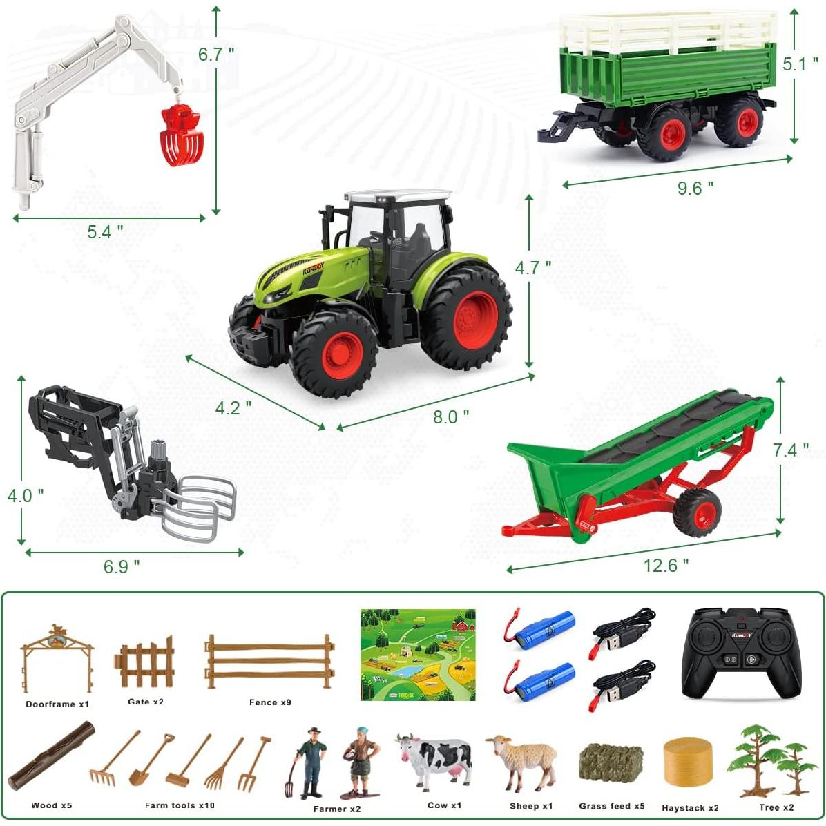 Tractor RC Fisca 1/24 con remolque y 45 accesorios