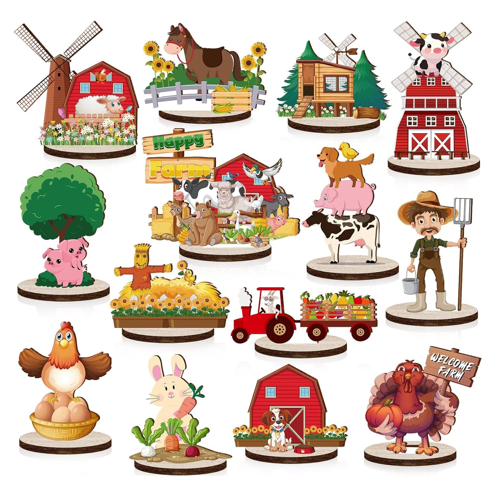 14 Piezas Centros de Mesa de Madera Animales de Granja
