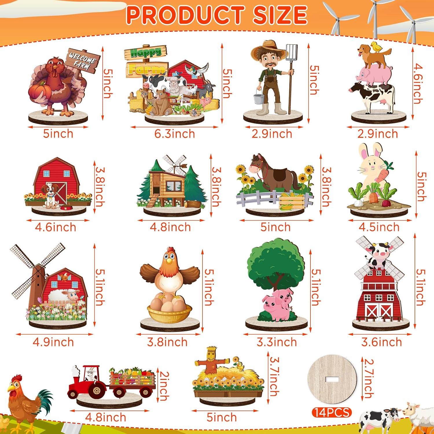 14 Piezas Centros de Mesa de Madera Animales de Granja