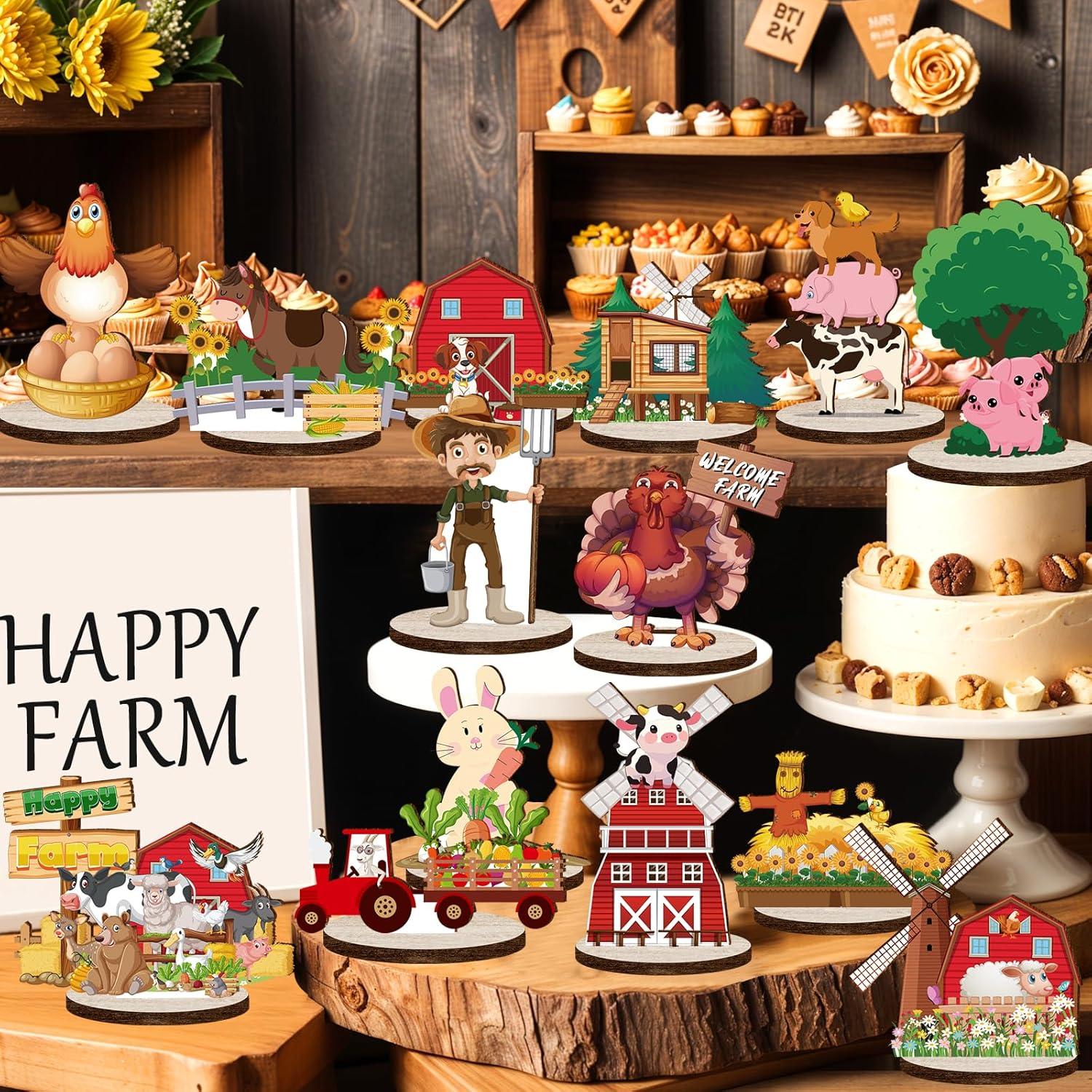 14 Piezas Centros de Mesa de Madera Animales de Granja