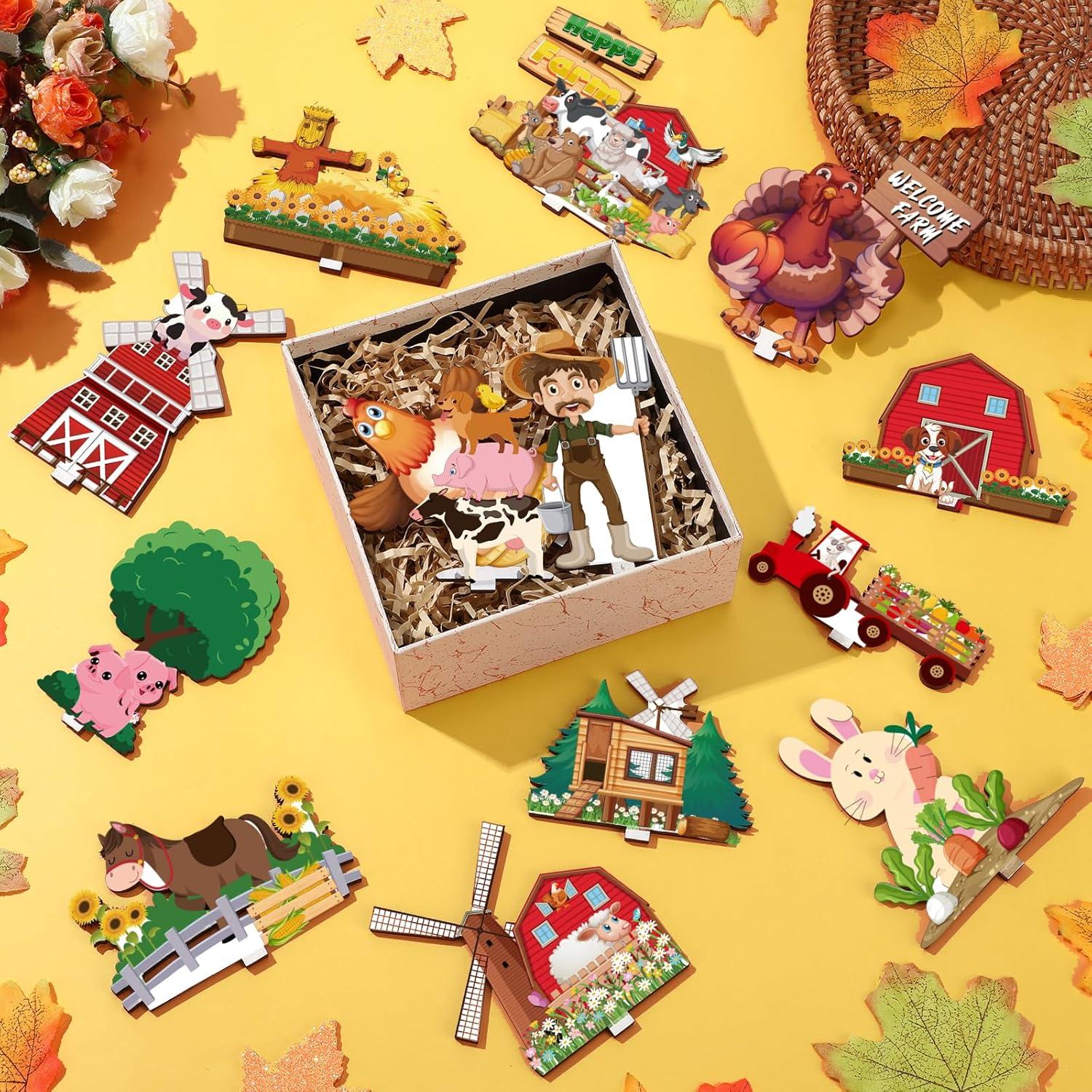 14 Piezas Centros de Mesa de Madera Animales de Granja