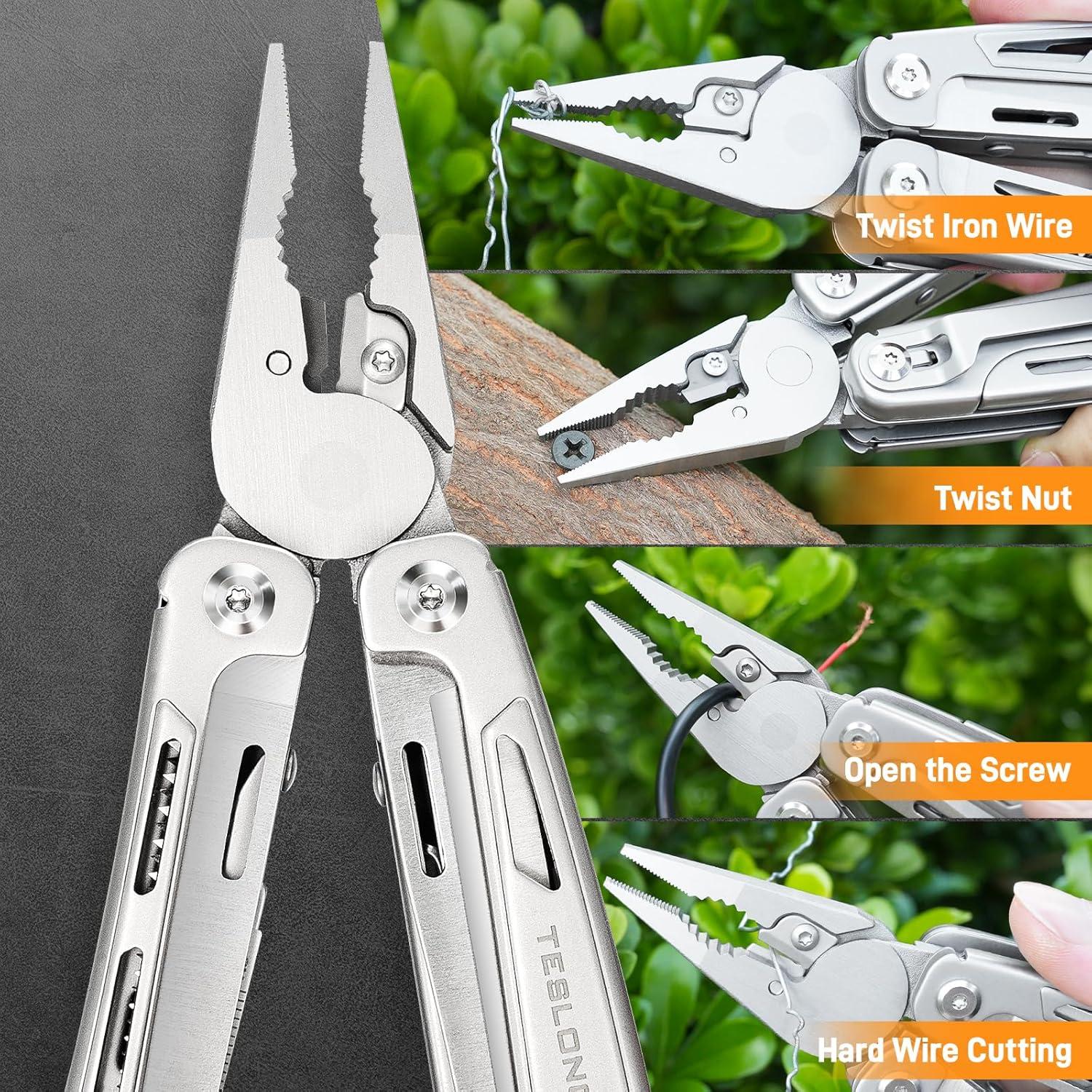 Multiherramienta 18-en-1 Teslong con Pinzas y Tijeras, Acero Inoxidable