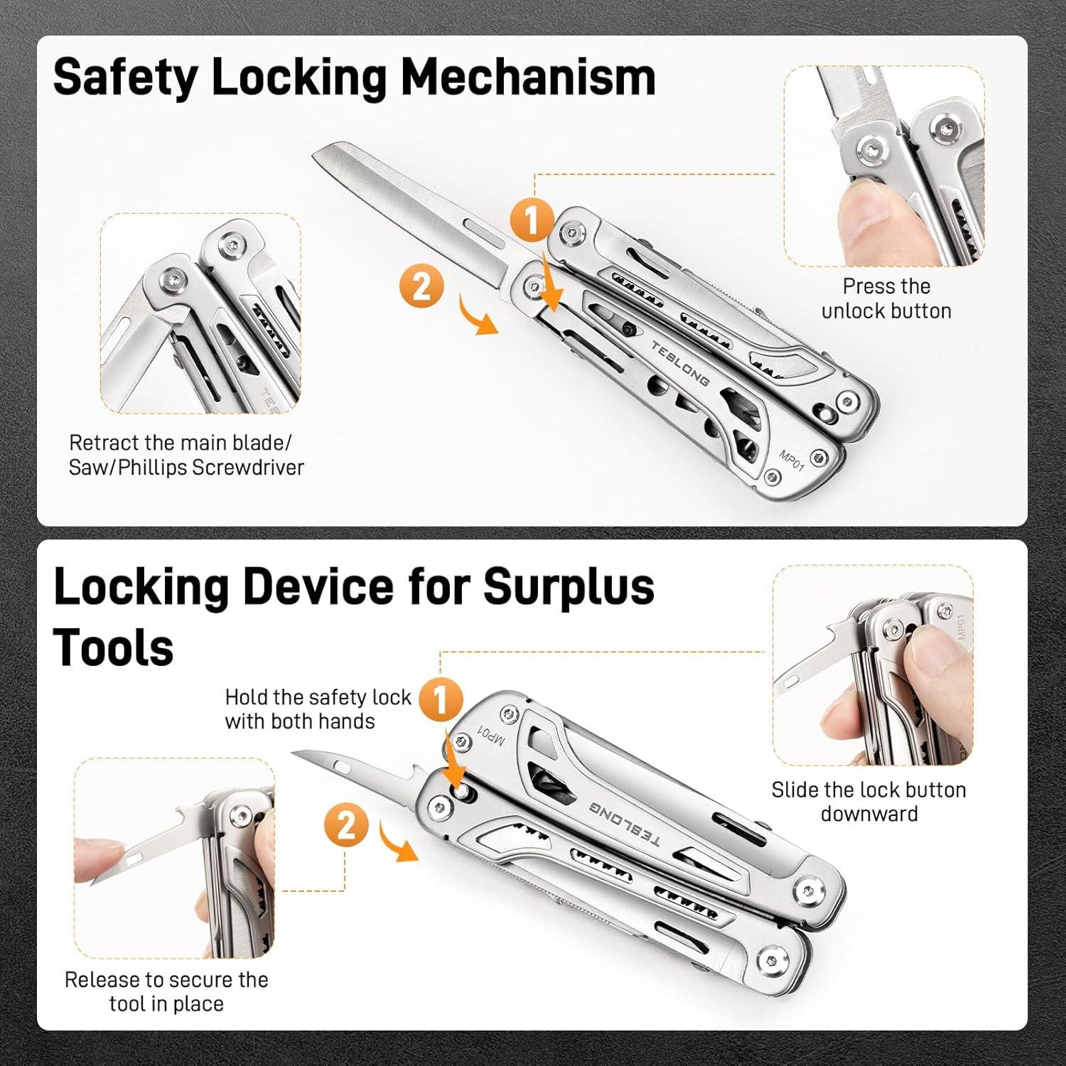 Multiherramienta 18-en-1 Teslong con Pinzas y Tijeras, Acero Inoxidable