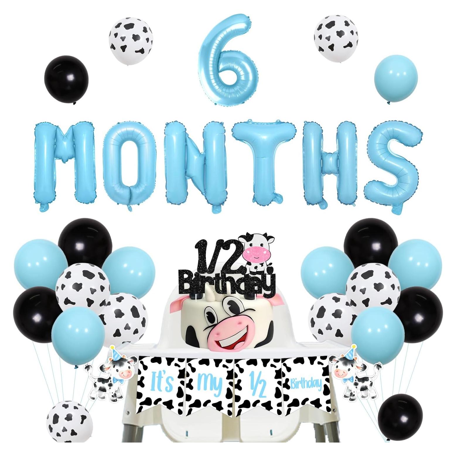 Decoración Fiesta Medio Cumpleaños Vaca Azul 6 Meses