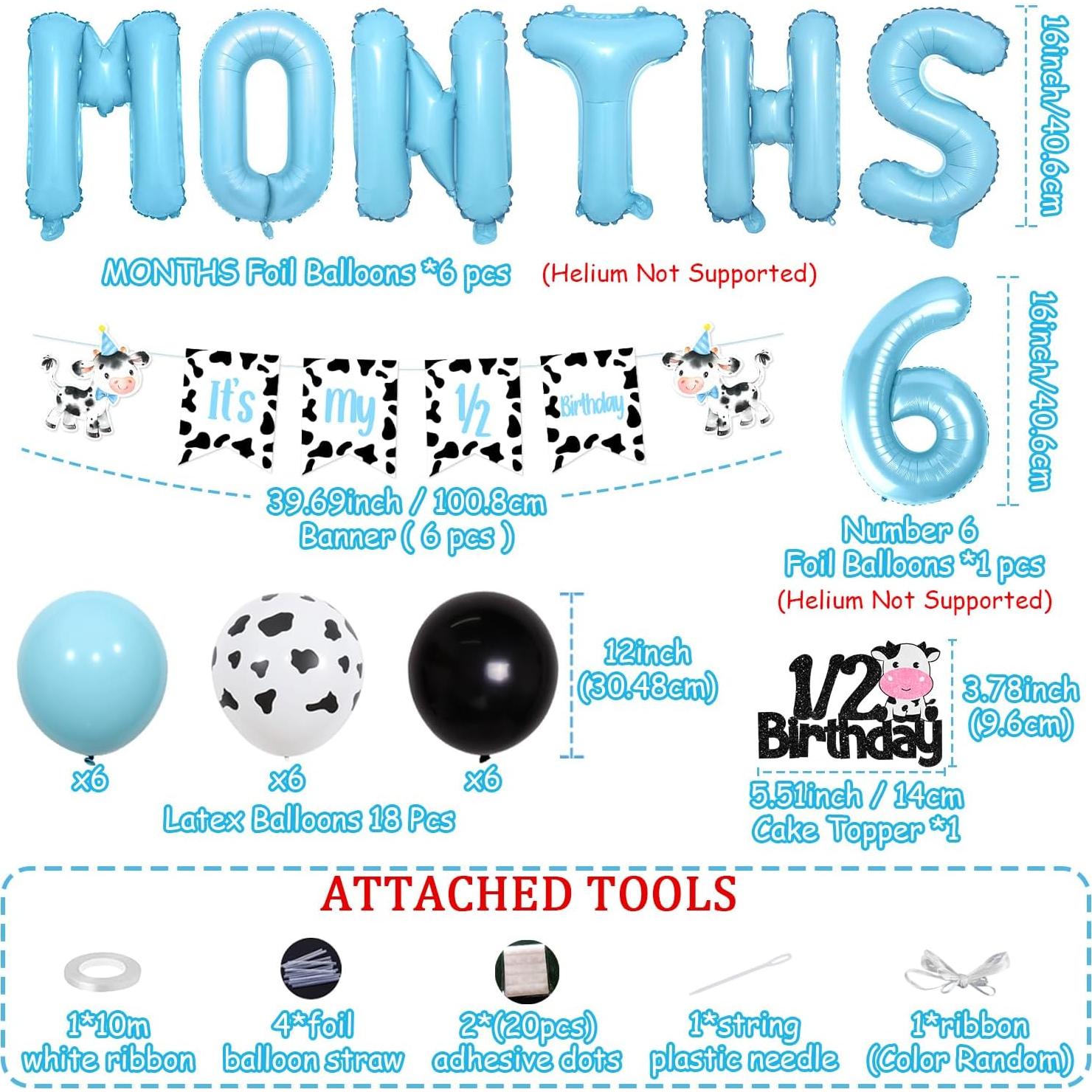 Decoración Fiesta Medio Cumpleaños Vaca Azul 6 Meses