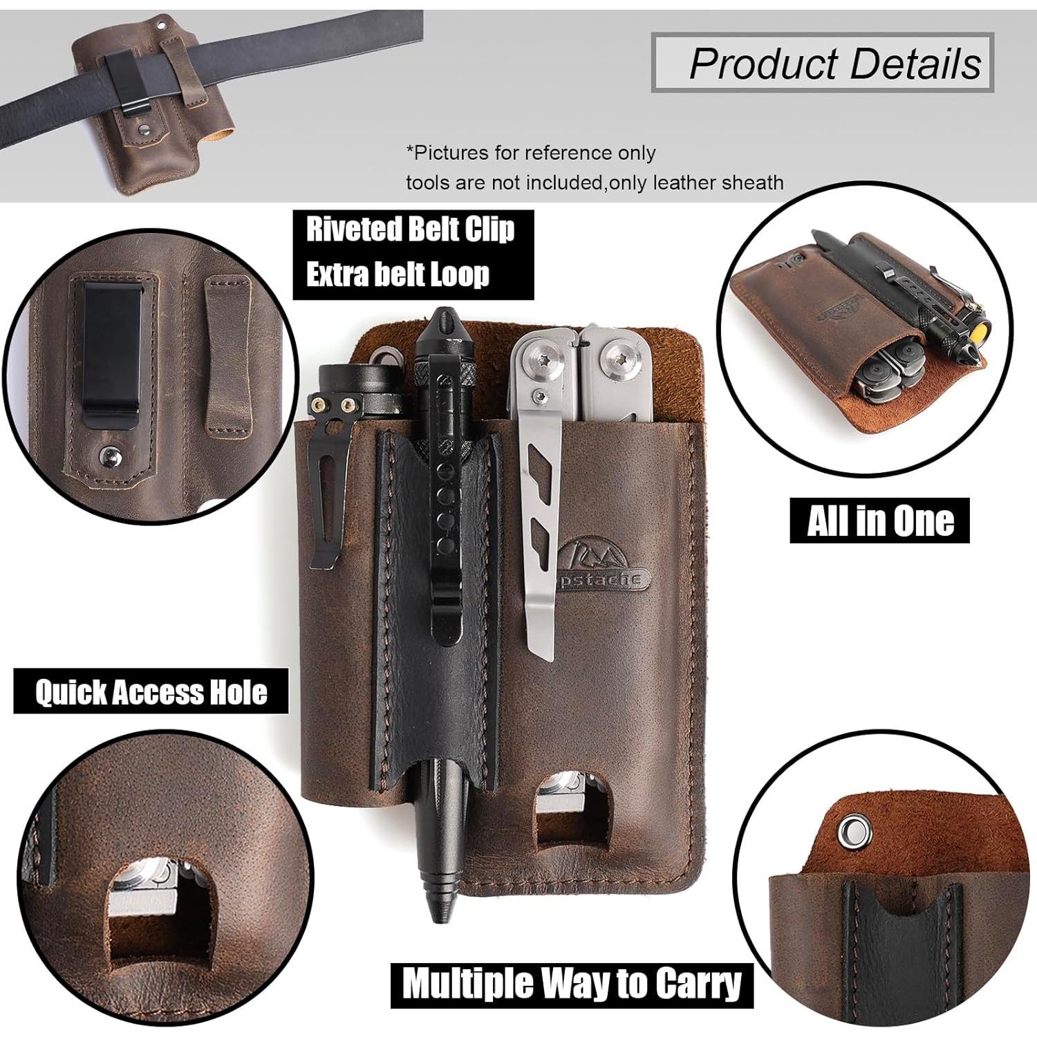 Funda de Multiherramienta de Cuero Topstache Marrón Oscuro EDC