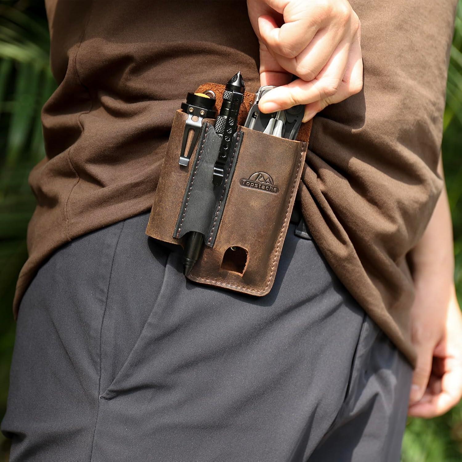 Funda de Multiherramienta de Cuero Topstache Marrón Oscuro EDC