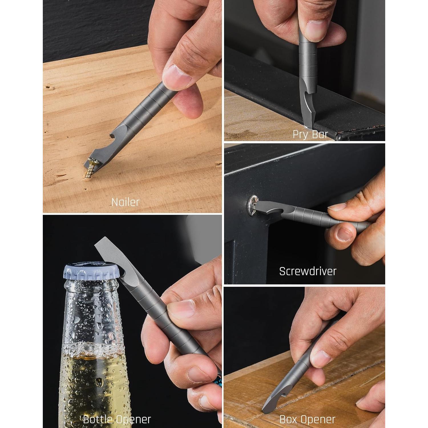 TISUR Multiherramienta de Llavero EDC de Titanio 6 en 1 Gris