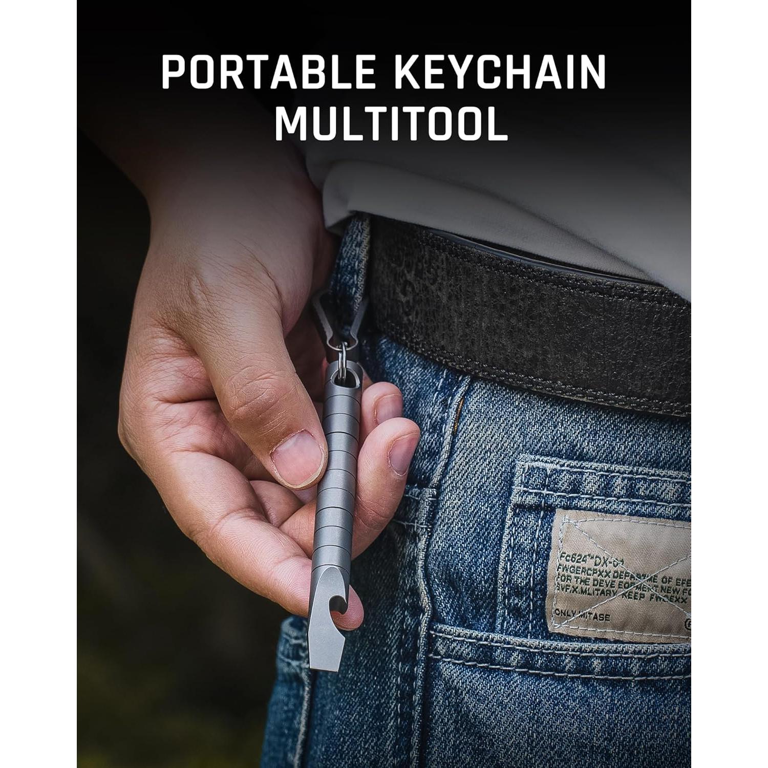 TISUR Multiherramienta de Llavero EDC de Titanio 6 en 1 Gris