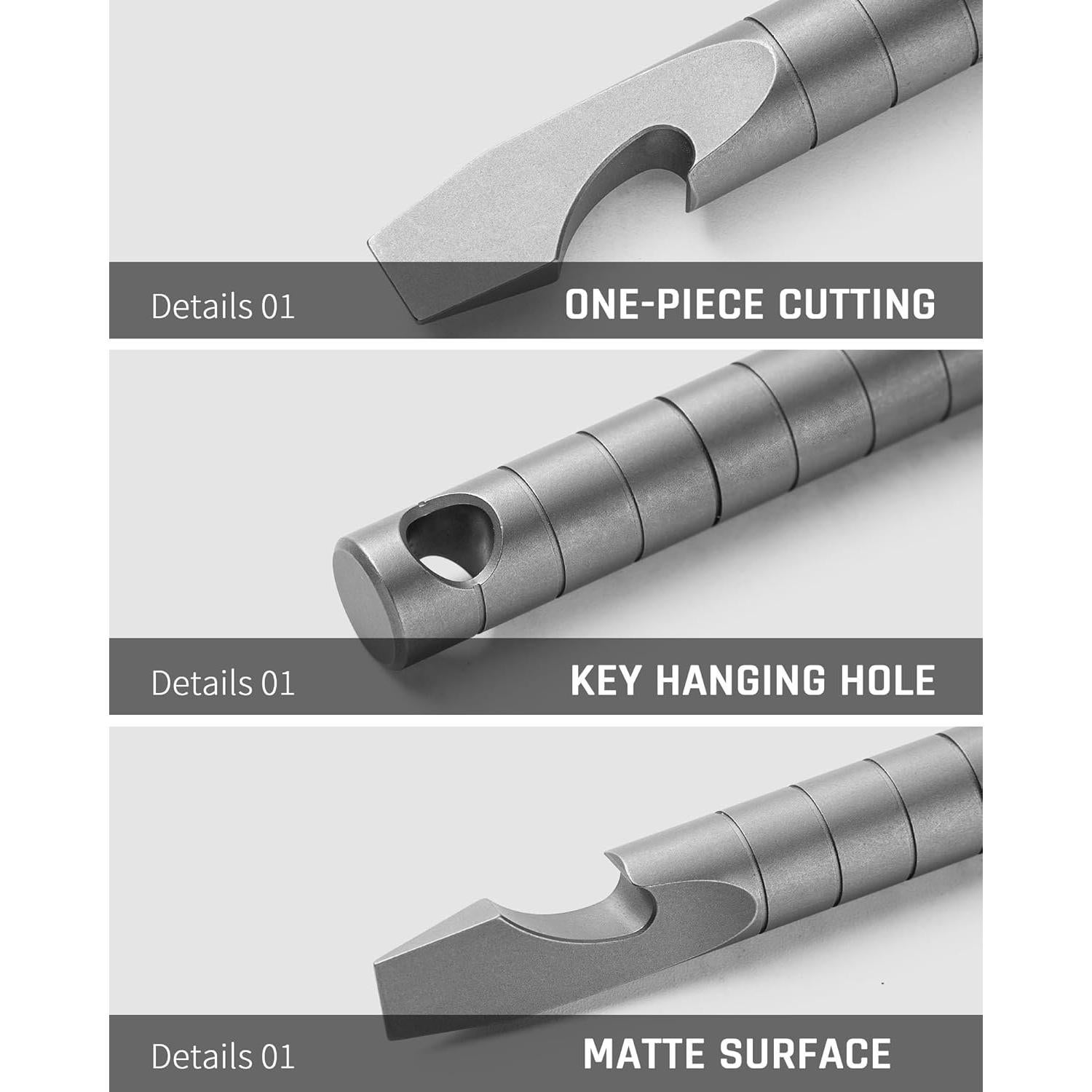 TISUR Multiherramienta de Llavero EDC de Titanio 6 en 1 Gris