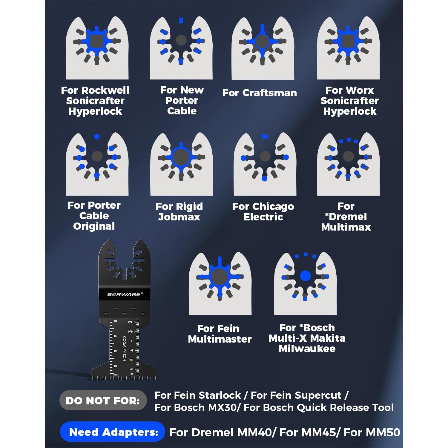 Hojas de Herramientas Oscilantes GORWARE 100PCS Diente Japonés