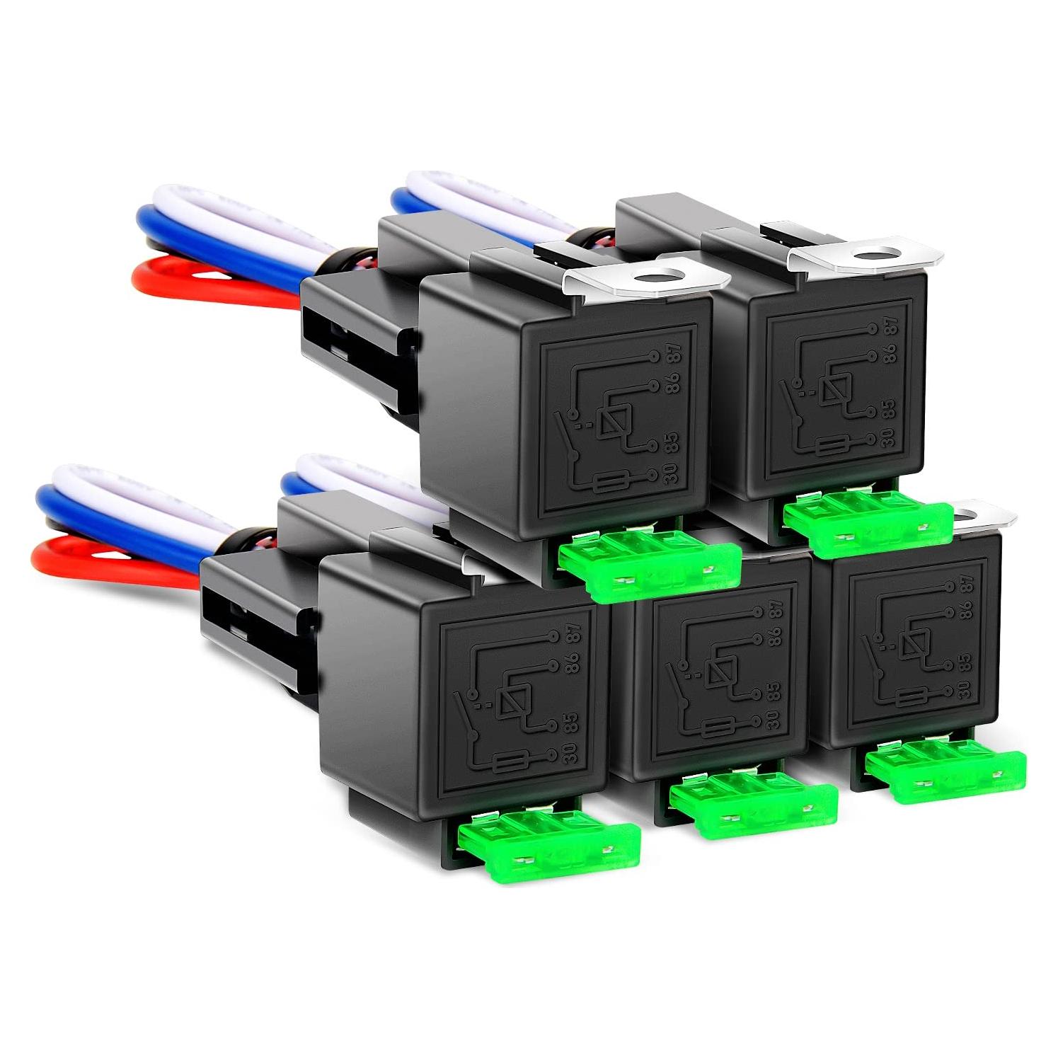 Kit de 5 Relés Automotrices Nilight 50023R 30A 12V con Fusible