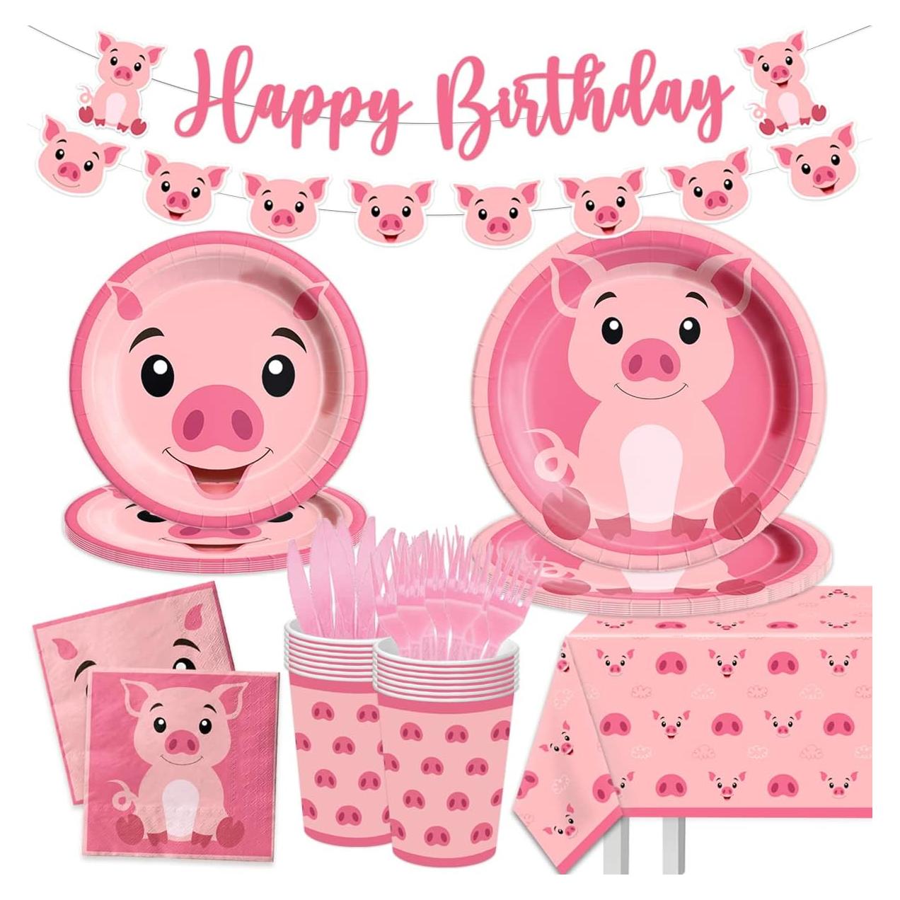 Set de Vajilla de Cerdo Aidecor 143 Piezas para Cumpleaños