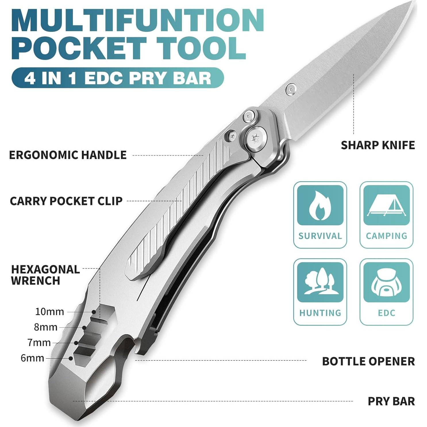 Barra de Palanca EDC 4 en 1 Hikolit - Cuchillo, Abridor, Llave