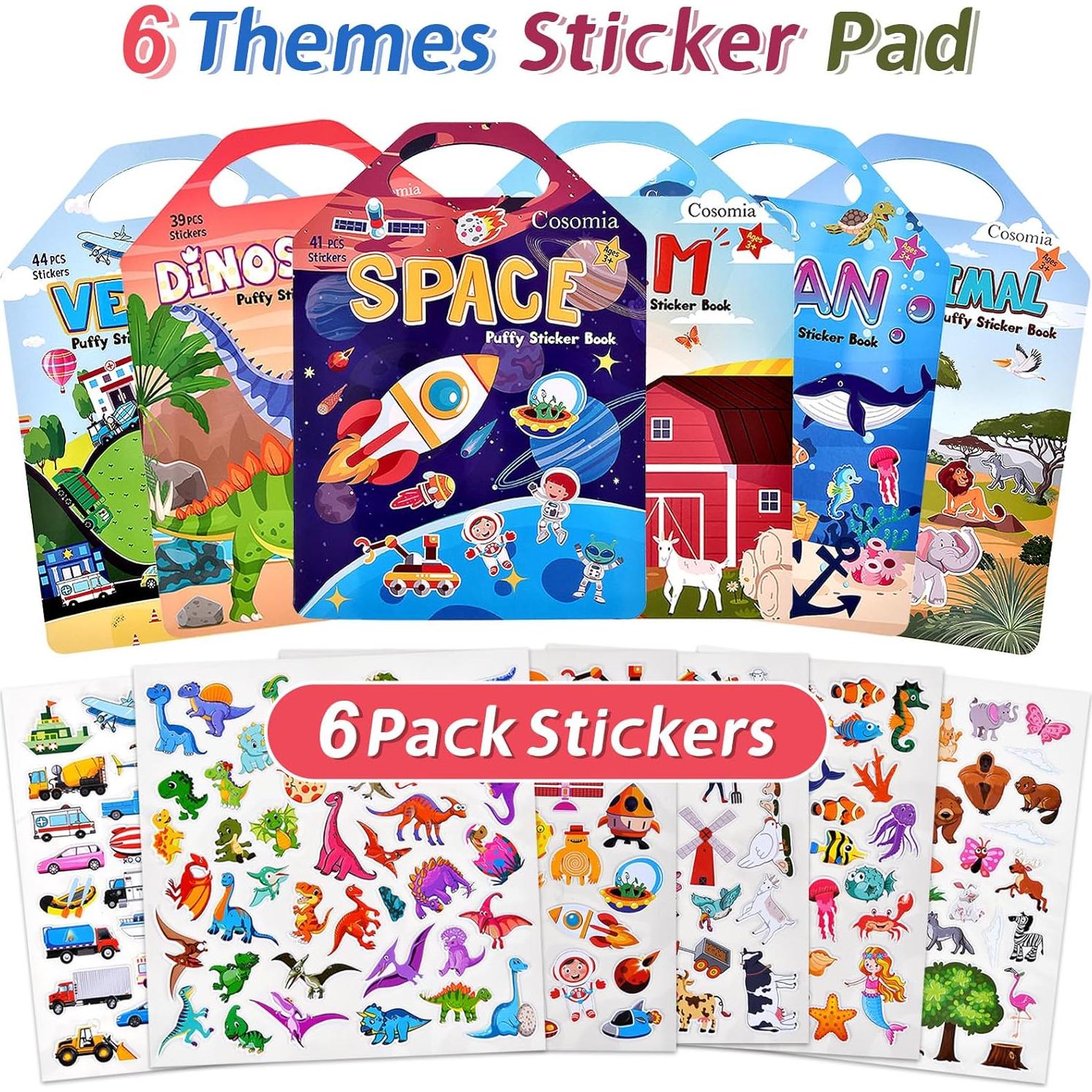 Set de 6 Libros de Stickers Puffy Cosomia 3D Reutilizables