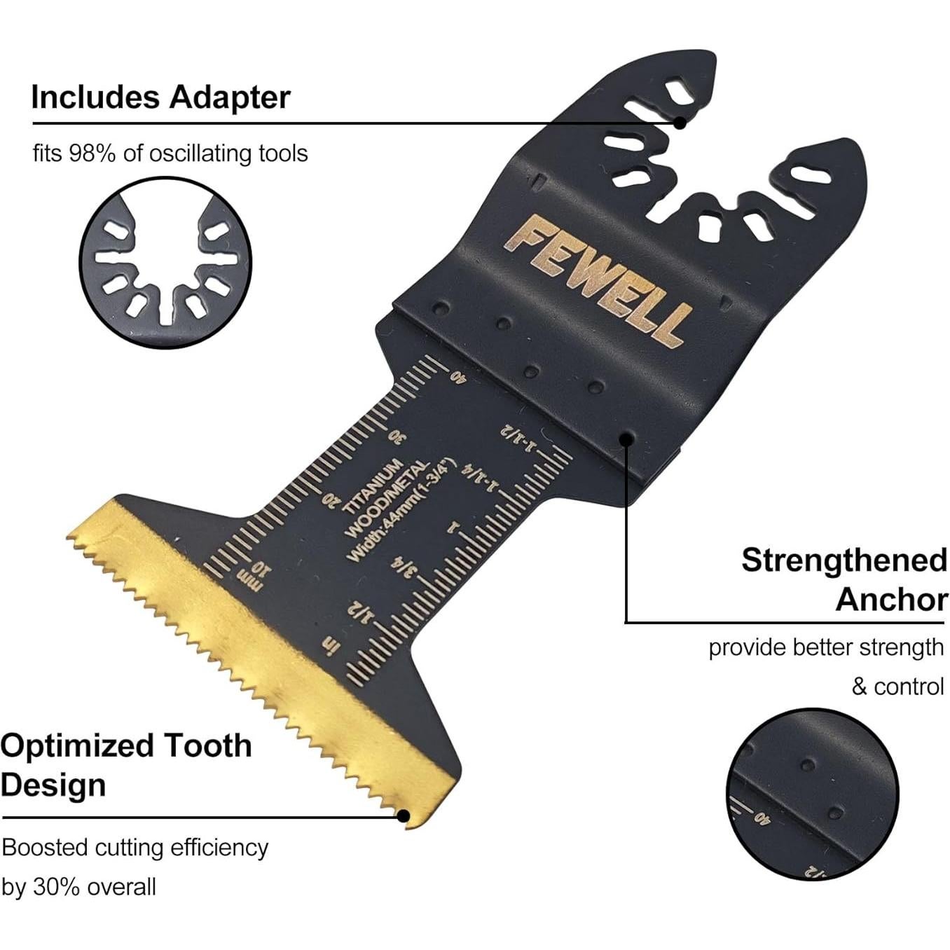 Cuchillas de Sierra Oscilante FEWELL 20 Piezas Titanio 3 Tipos