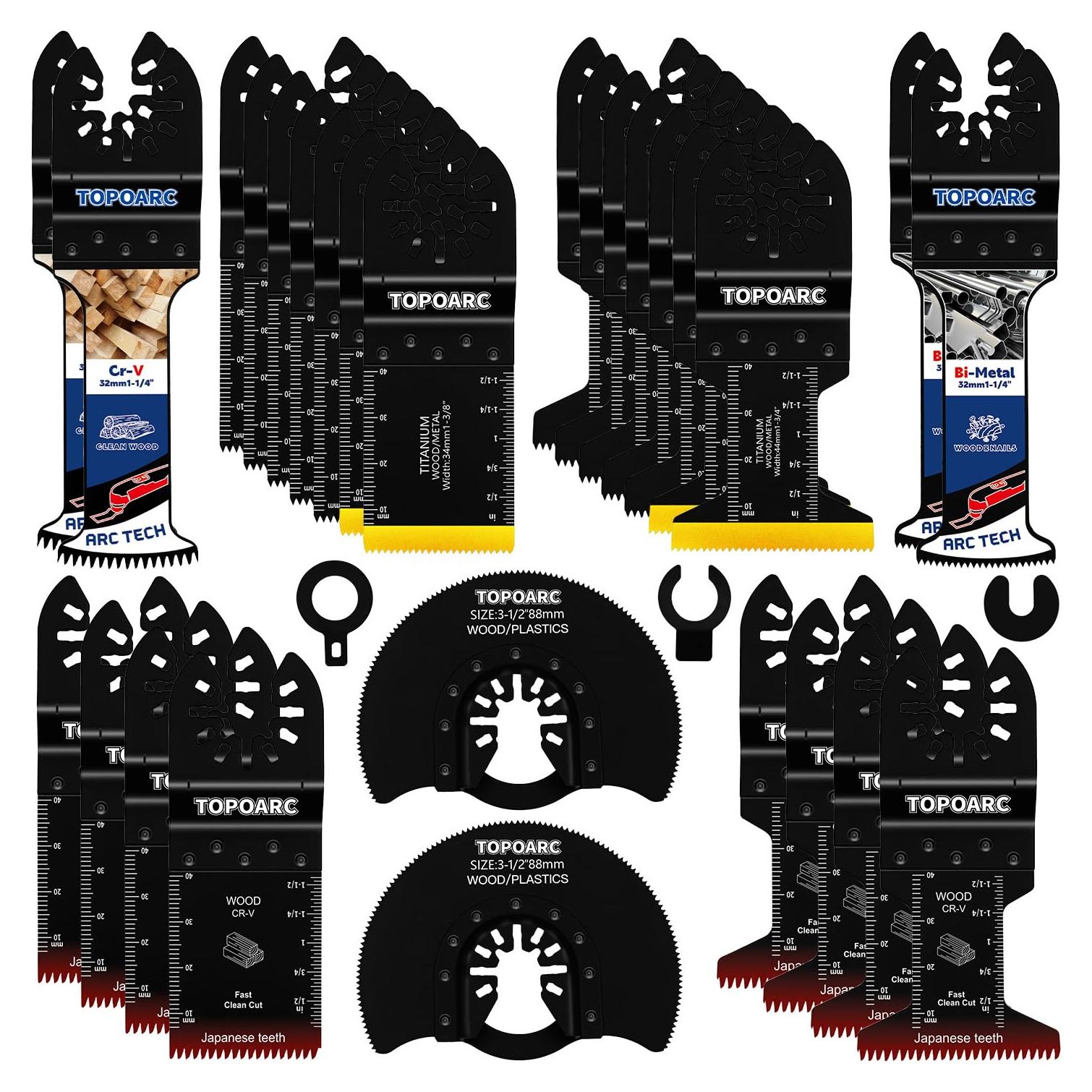 Kit 28 Hojas de Sierra Oscilante TOPOARC para Madera y Metal