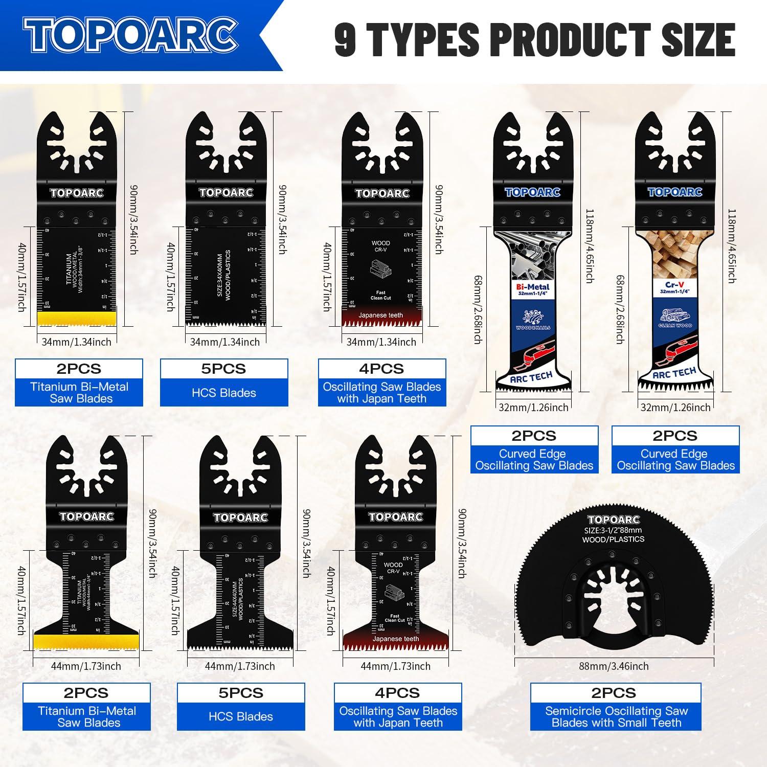 Kit 28 Hojas de Sierra Oscilante TOPOARC para Madera y Metal