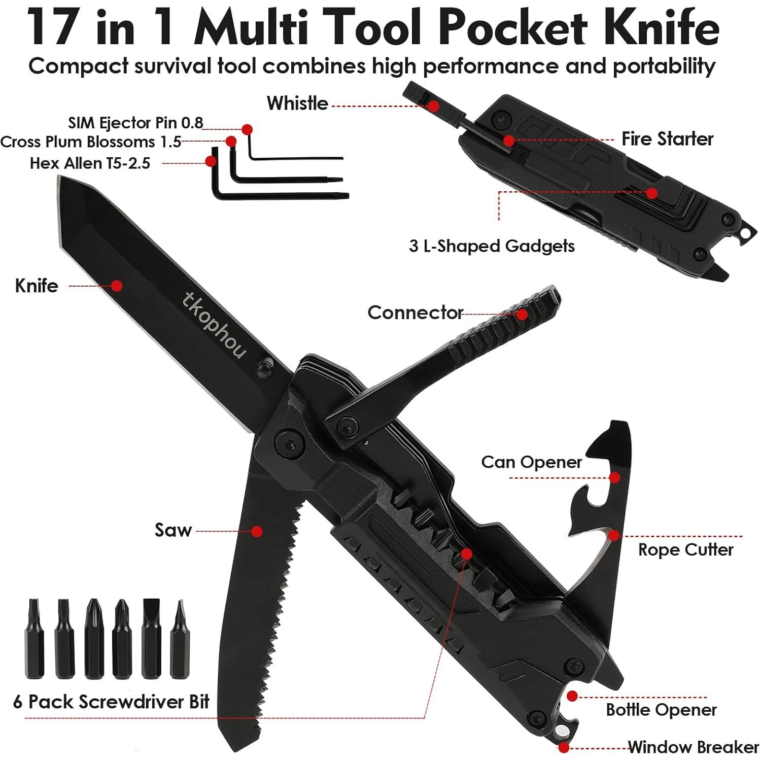 Cuchillo de bolsillo multi herramienta TKOPHOU 17 en 1 acero inoxidable