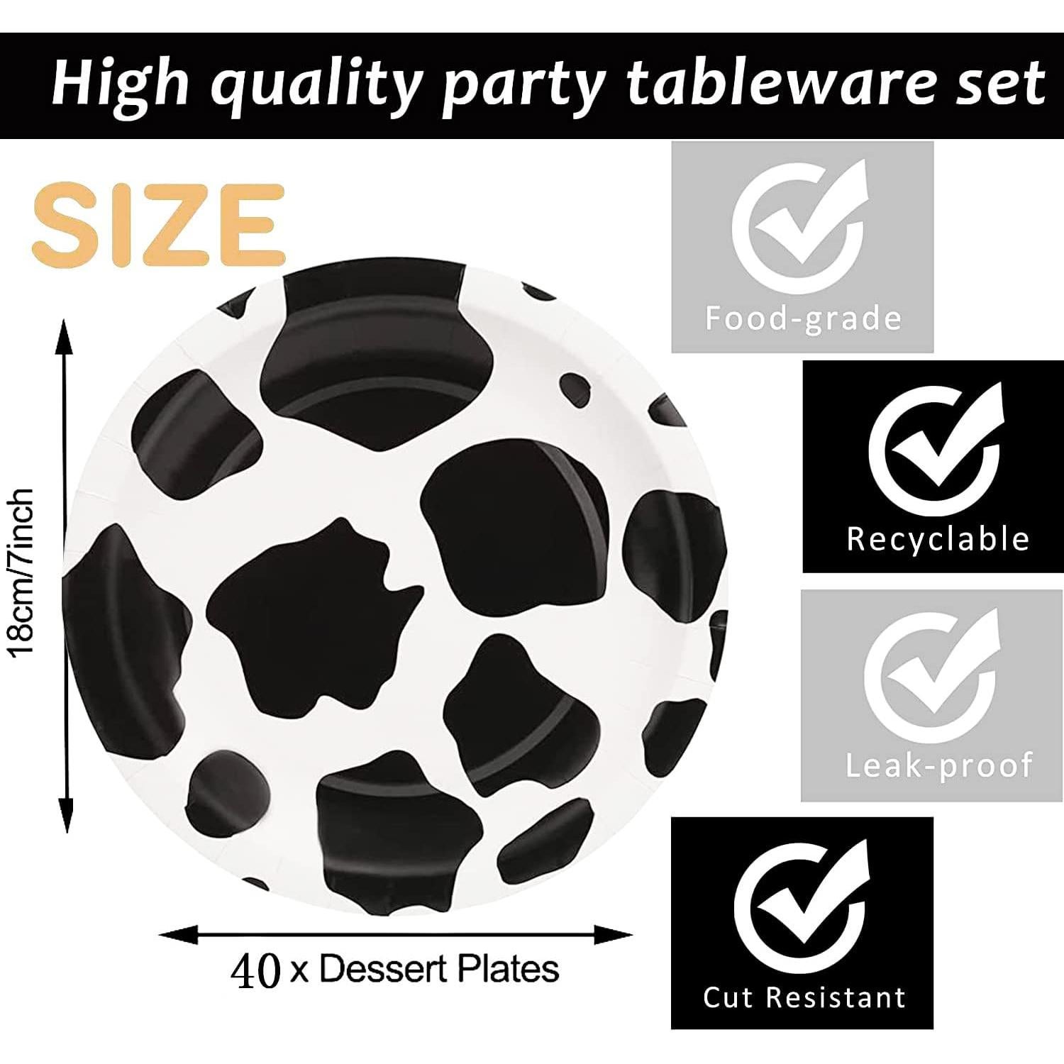 40 Platos de Papel Desechables HSPAIDYP Diseño de Vaca 17.78 cm