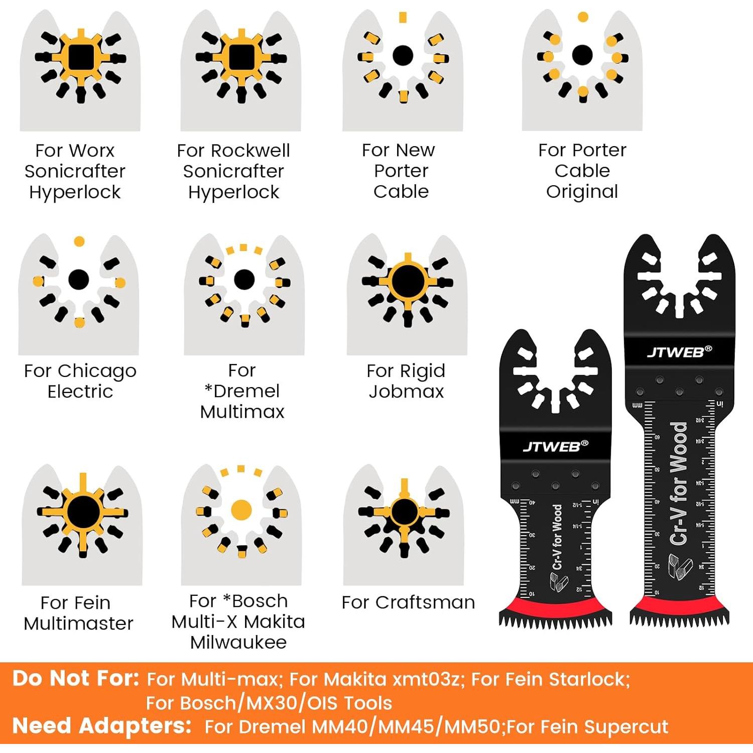 Hojas Multiherramienta Oscilante JTWEB 12PCS para Madera y Plástico