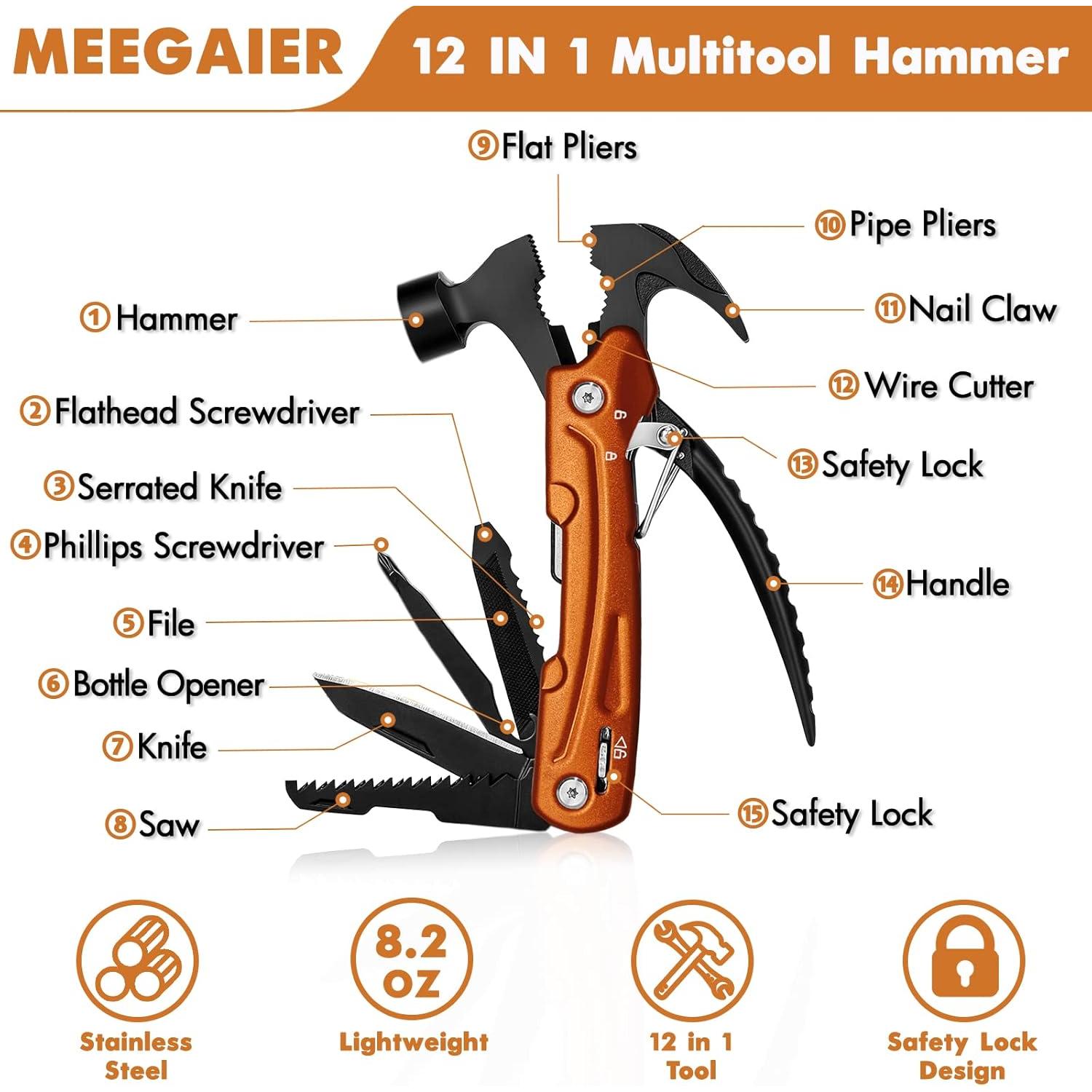 Martillo Multiherramienta 12 en 1 MeeGaier con Caja Regalo Naranja