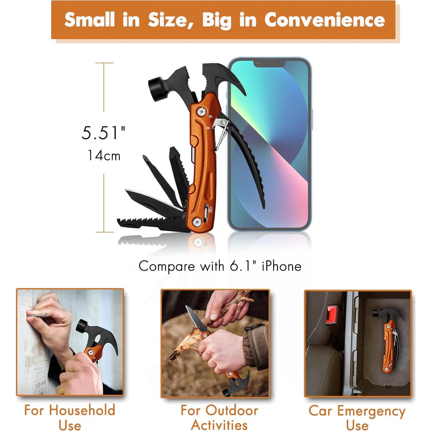 Martillo Multiherramienta 12 en 1 MeeGaier con Caja Regalo Naranja