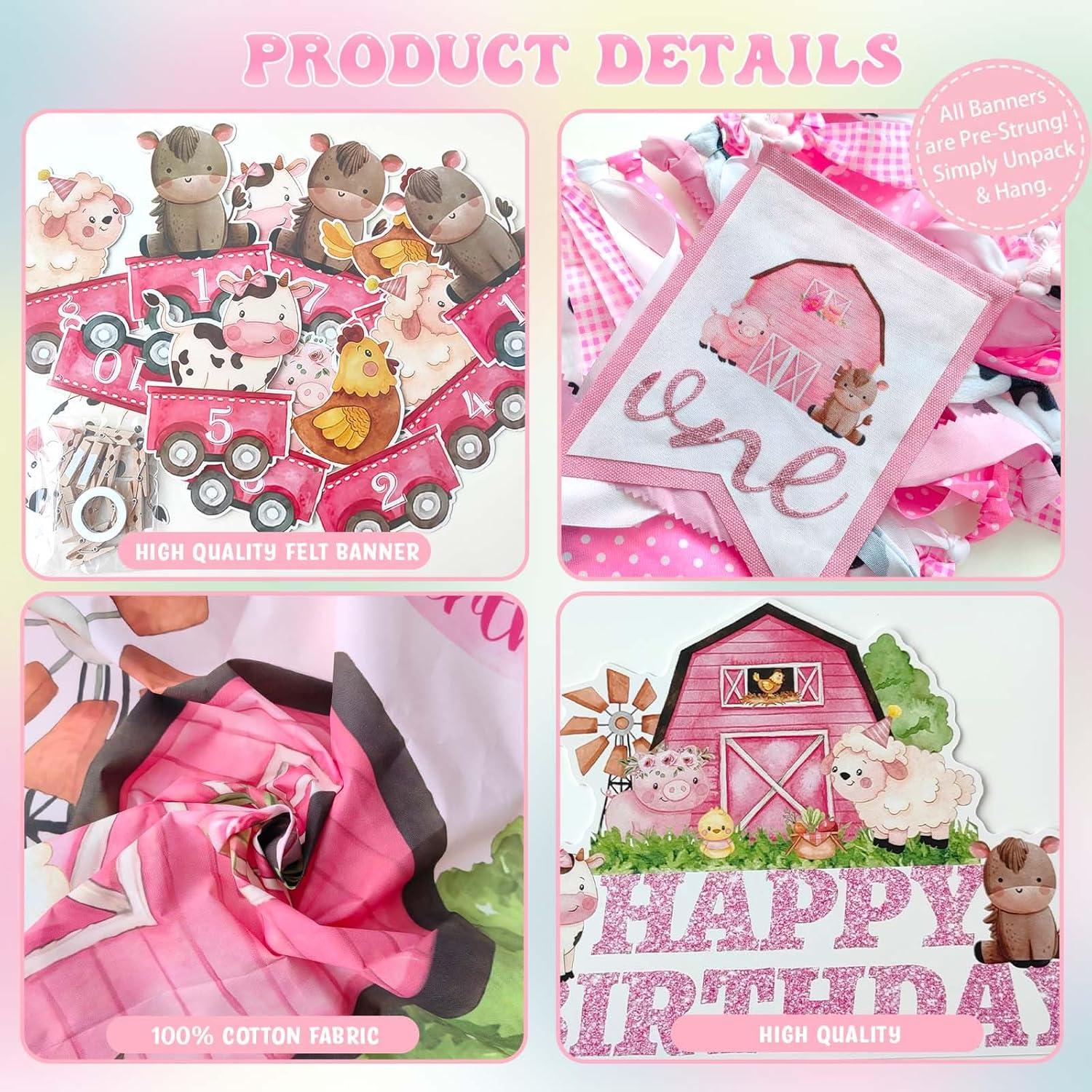 Decoraciones de Fiesta de Granja 1er Cumpleaños Niña 131 Pcs