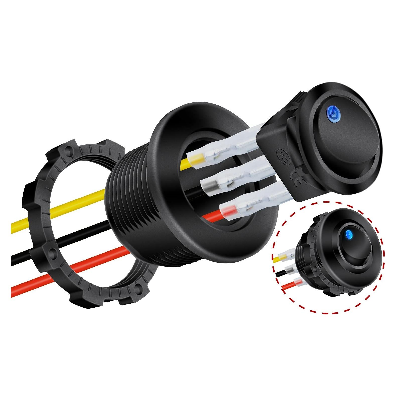 Interruptor Rocker Redondo DaierTek 12V LED Azul 20A SPST