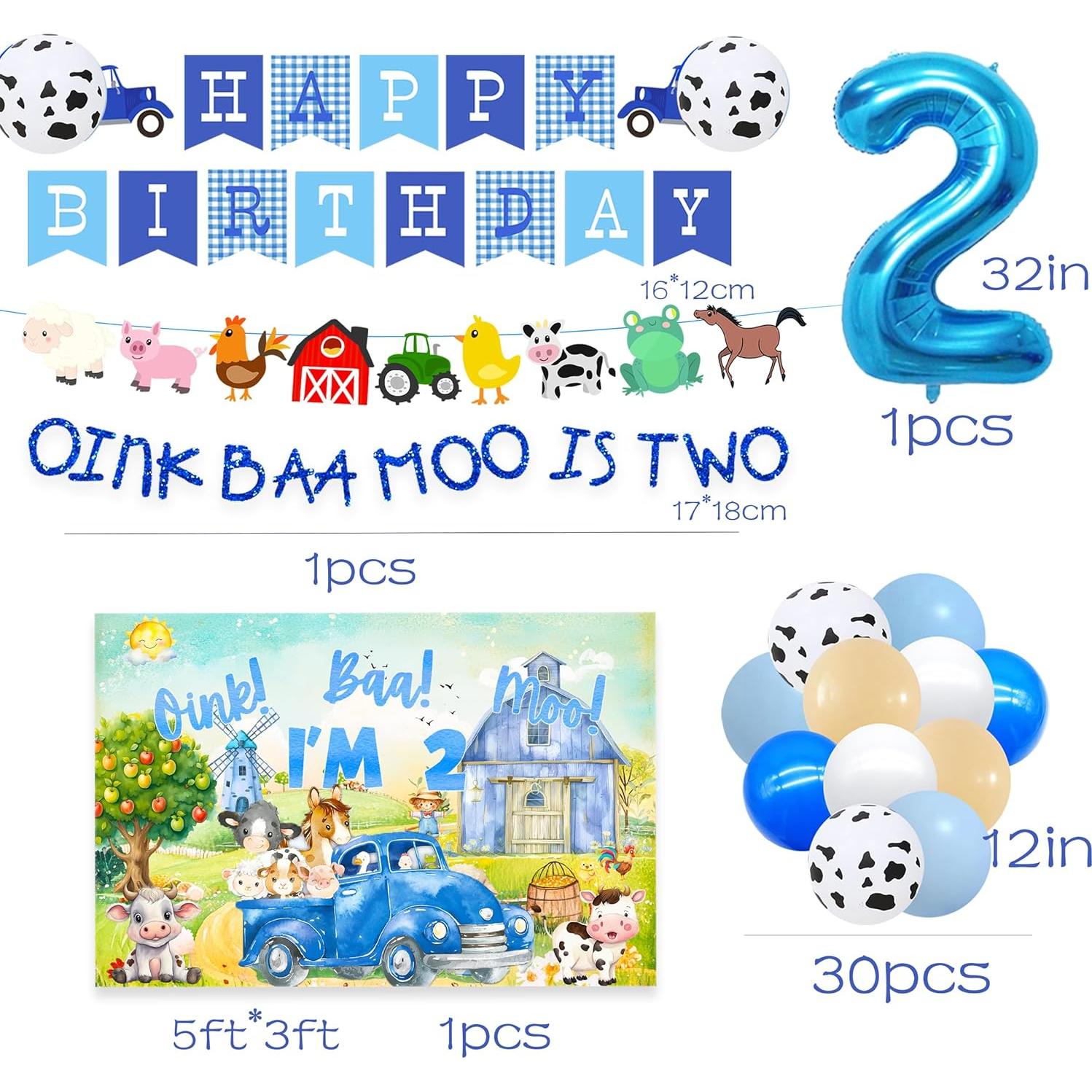 Decoración Fiesta Cumpleaños Animales Granja 2 Años