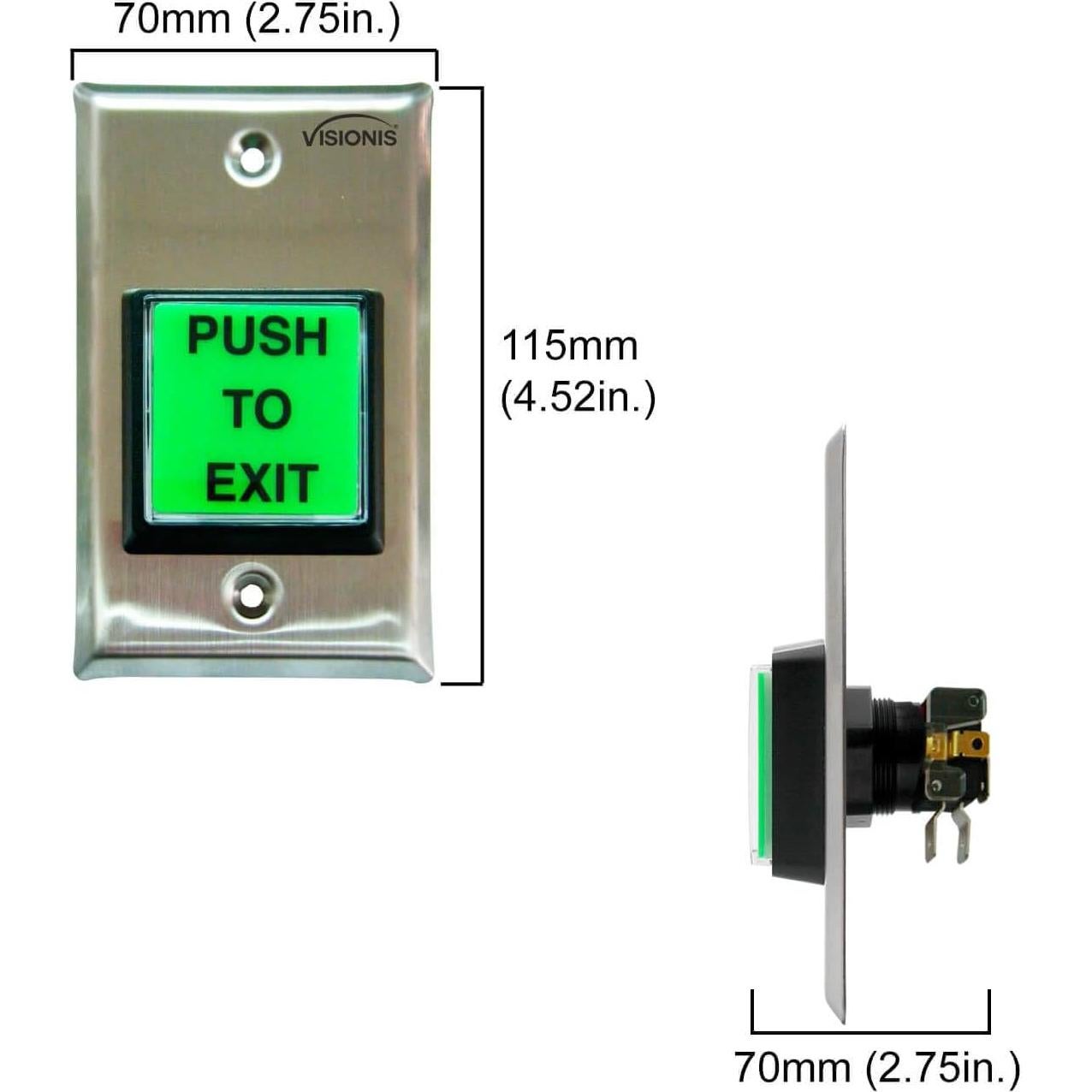 Botón de Salida Visionis VIS-7000 Verde Acero Inoxidable LED