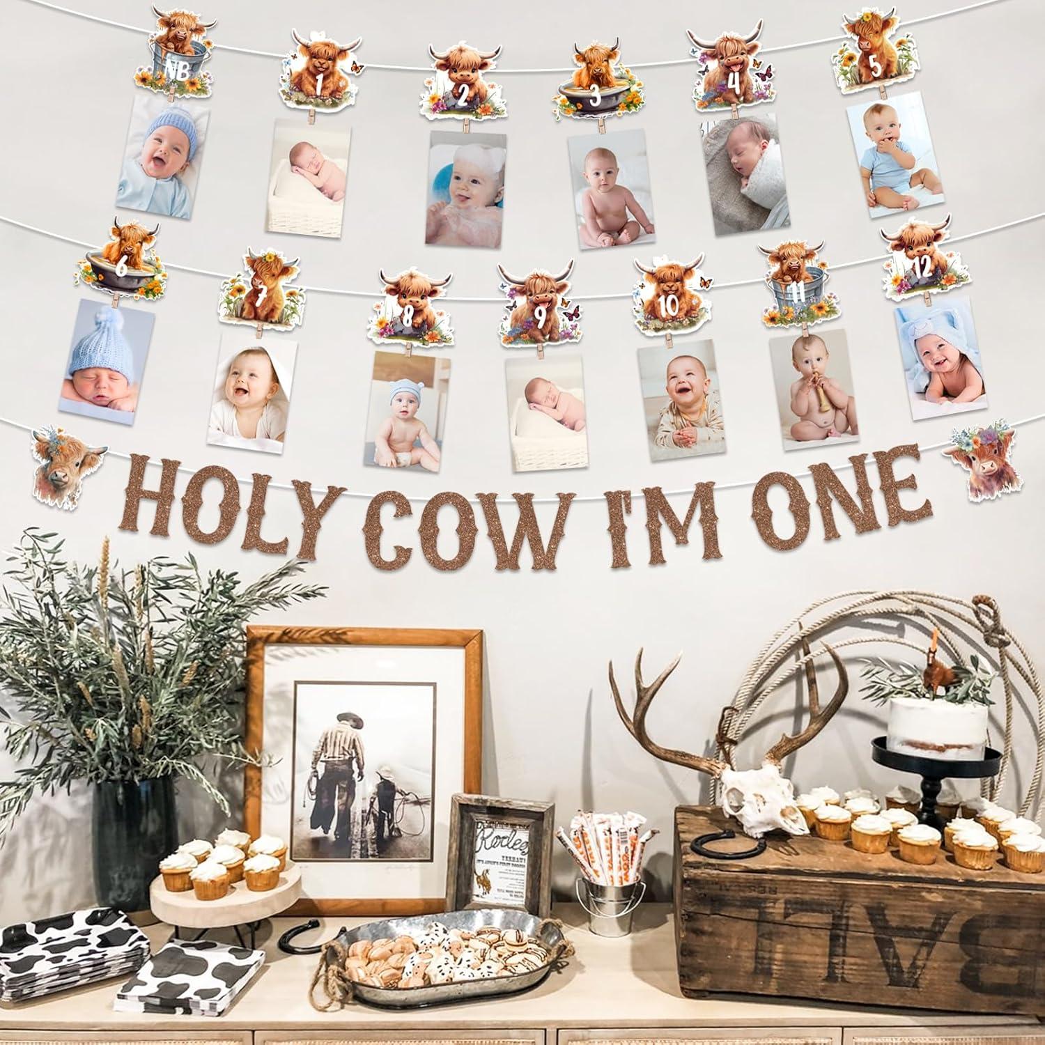 Decoraciones Cumpleaños Vaca Funmemoir 1er Año Banner