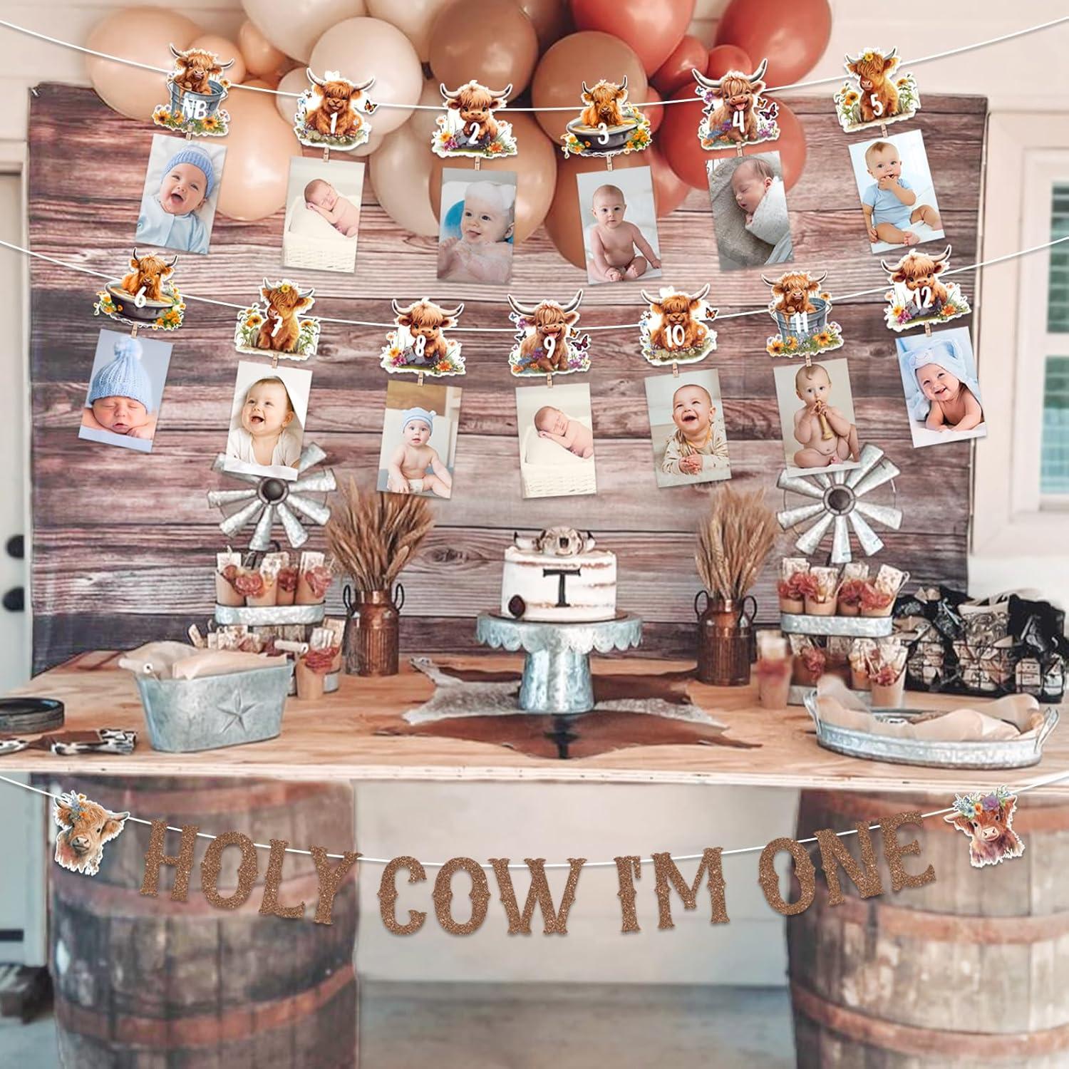 Decoraciones Cumpleaños Vaca Funmemoir 1er Año Banner