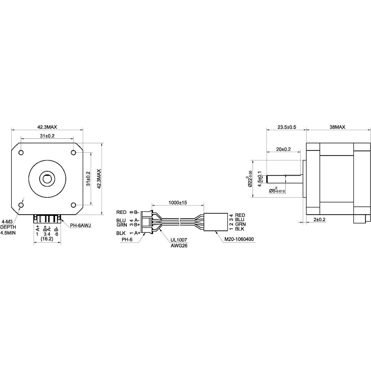 Motor Paso a Paso Bipolar Nema 17 0.9° 1.5A 30Ncm 1m Cable