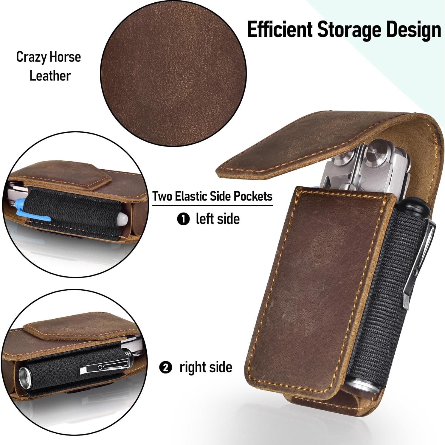Funda de Cuero Genuino SOGCASE para Multiherramienta EDC Marrón