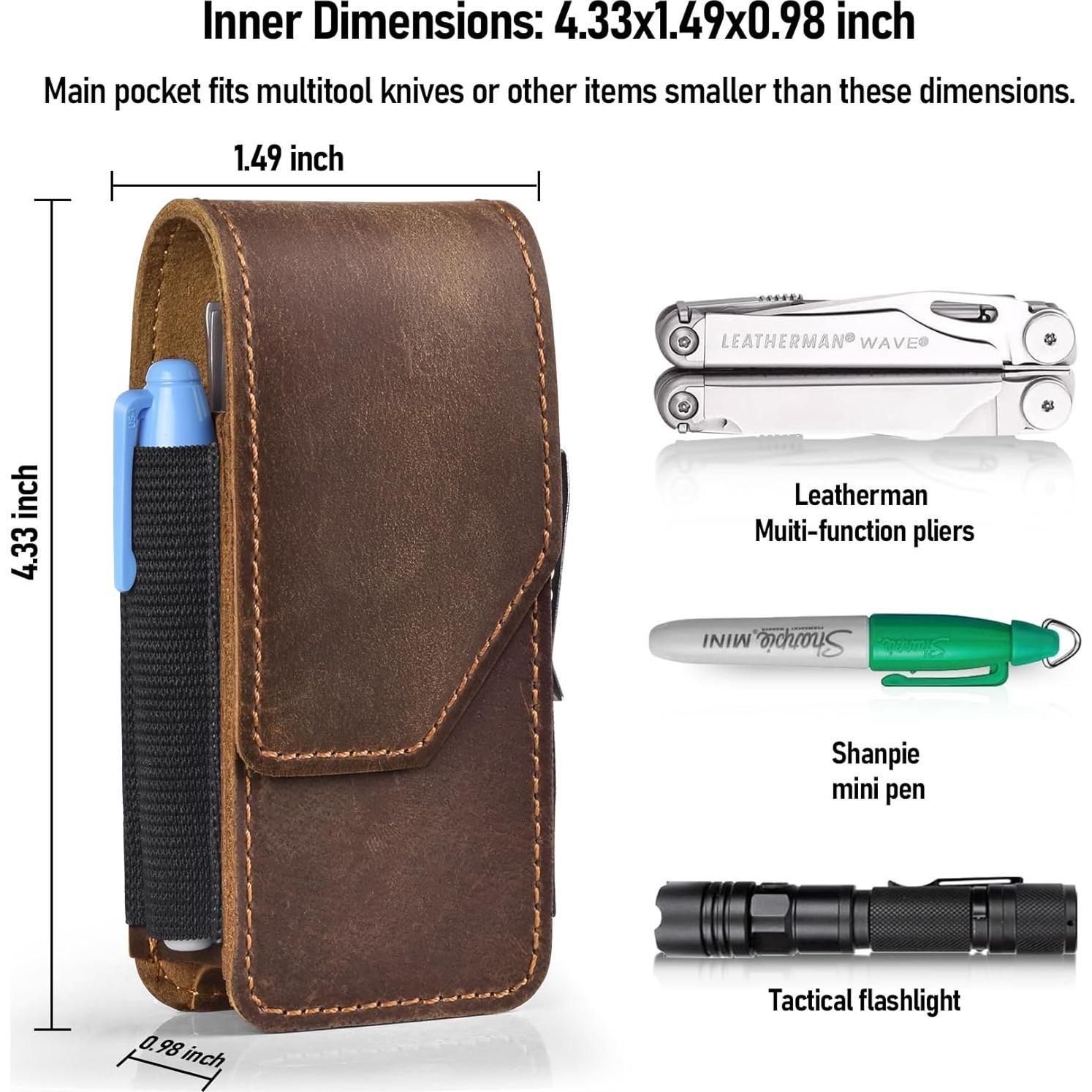 Funda de Cuero Genuino SOGCASE para Multiherramienta EDC Marrón