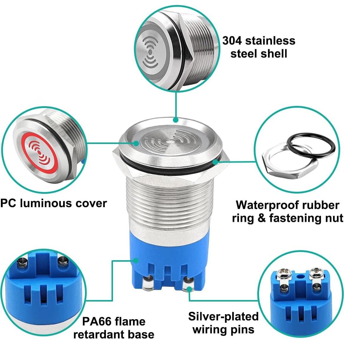 Zumbador Electrónico 24V HANSOO 19mm IP67 110dB Continuo