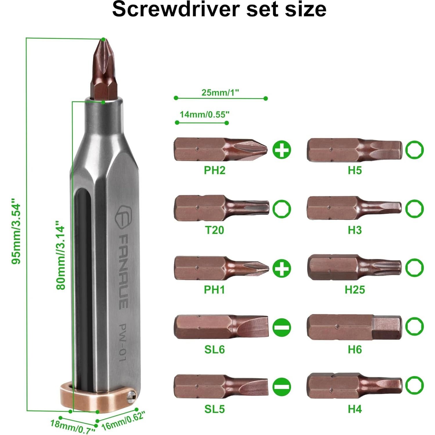 Destornillador de bolsillo EDC FANAUE de titanio 10 en 1