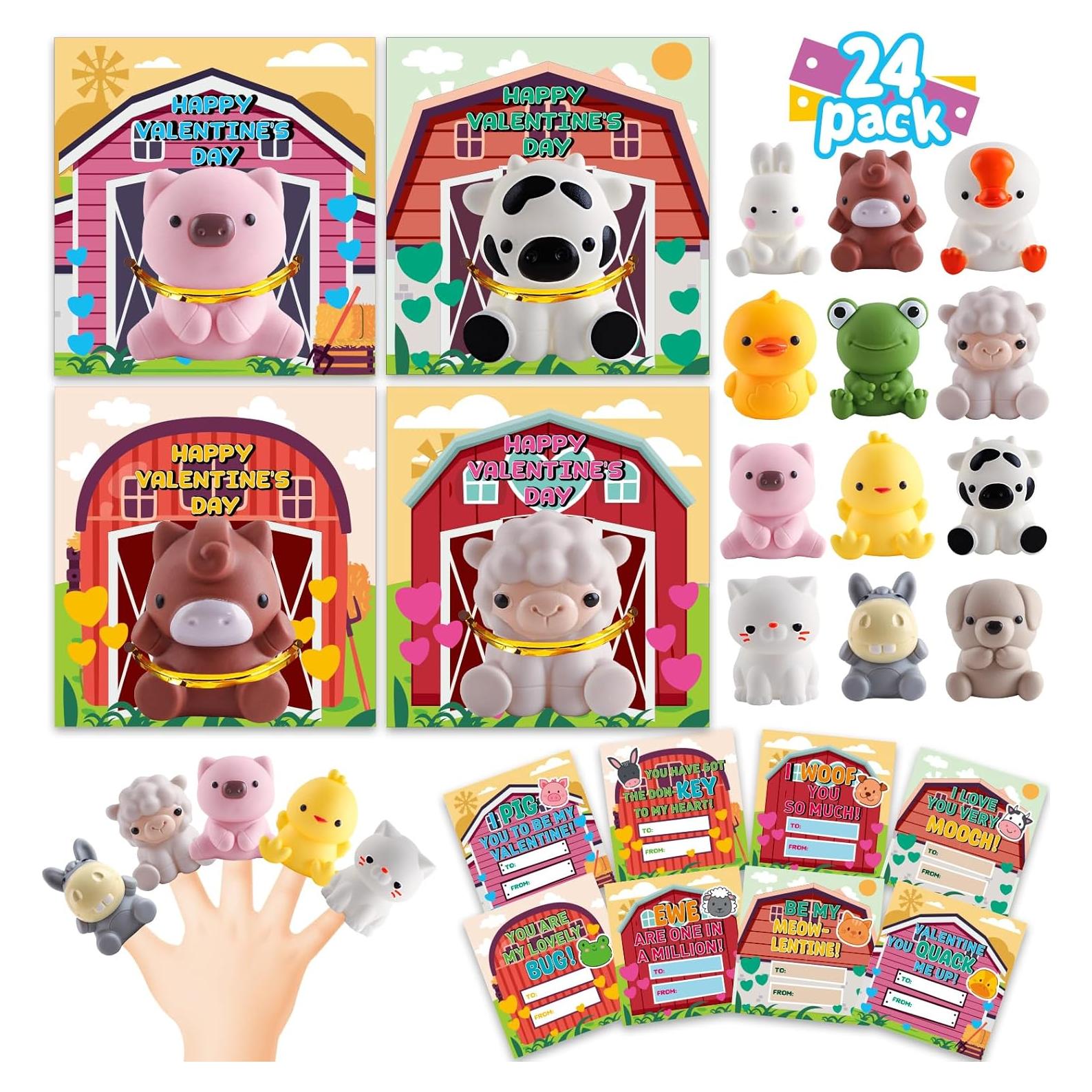 Paquete de 24 títeres de dedo AuroTops con tarjetas San Valentín