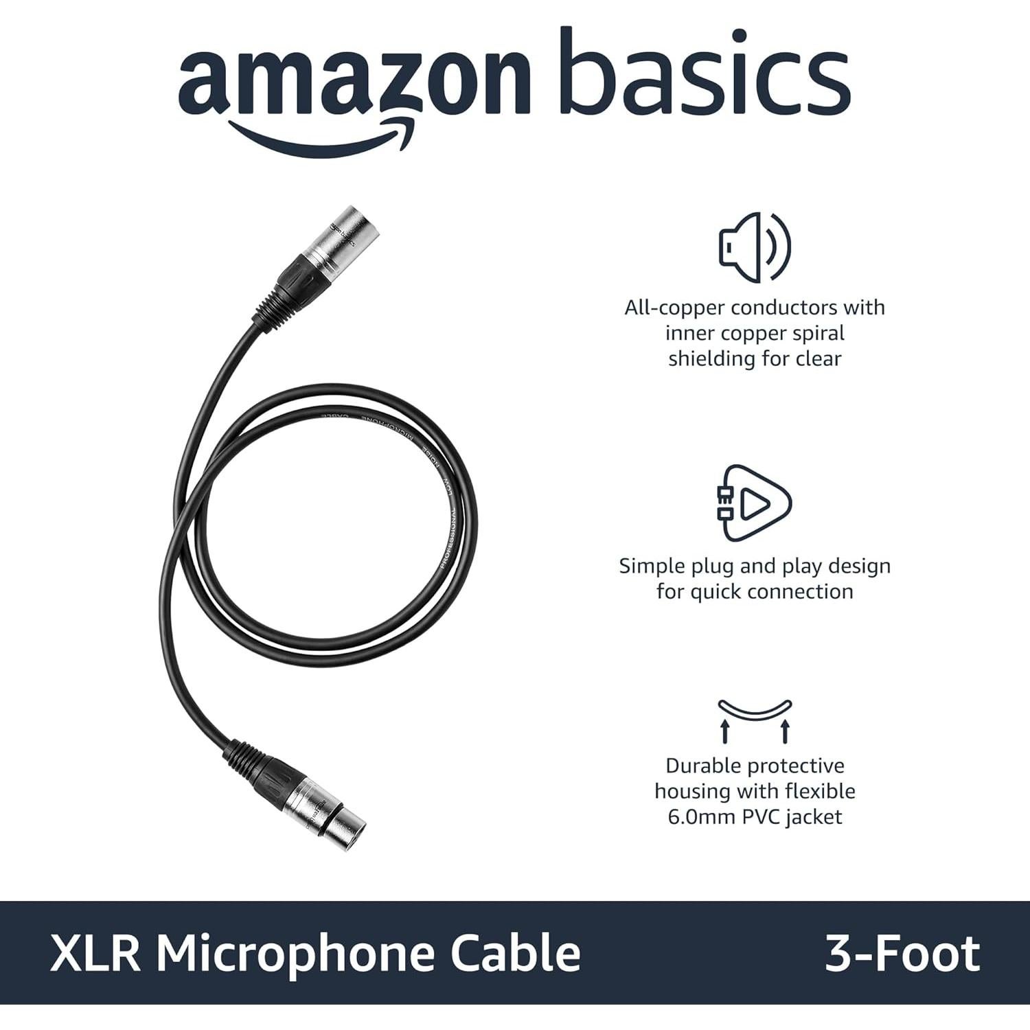 Cable de Micrófono XLR Amazon Basics 0.91m Paquete de 2 Negro
