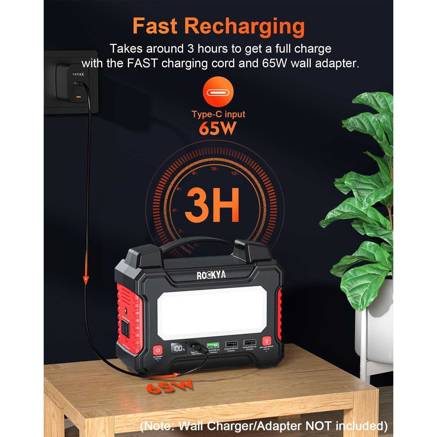 Estación de Energía Portátil ROCKYA 45000mAh 150W con Linterna