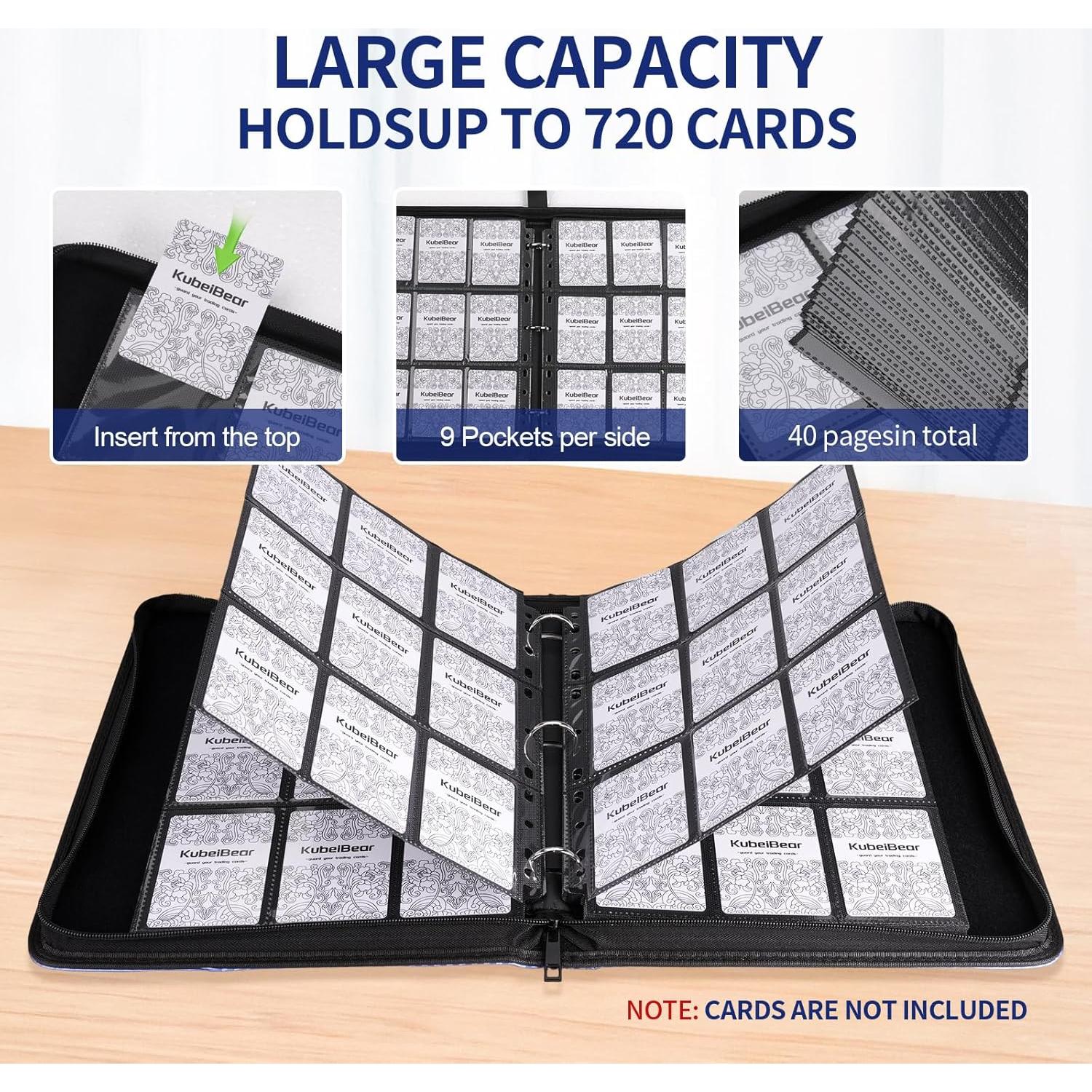 Carpeta de Cartas KuBeiBear 9 Bolsillos Negra 720 Capacidad