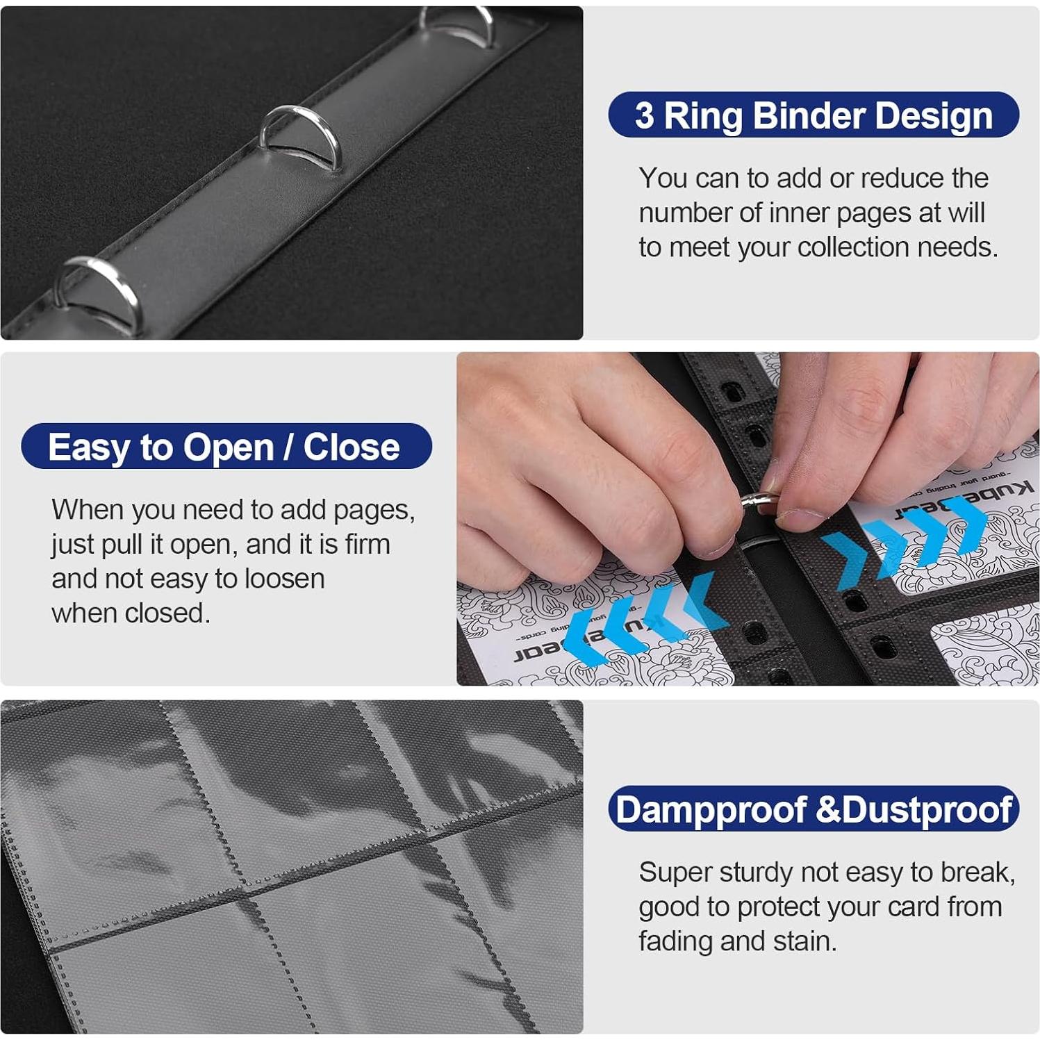 Carpeta de Cartas KuBeiBear 9 Bolsillos Negra 720 Capacidad