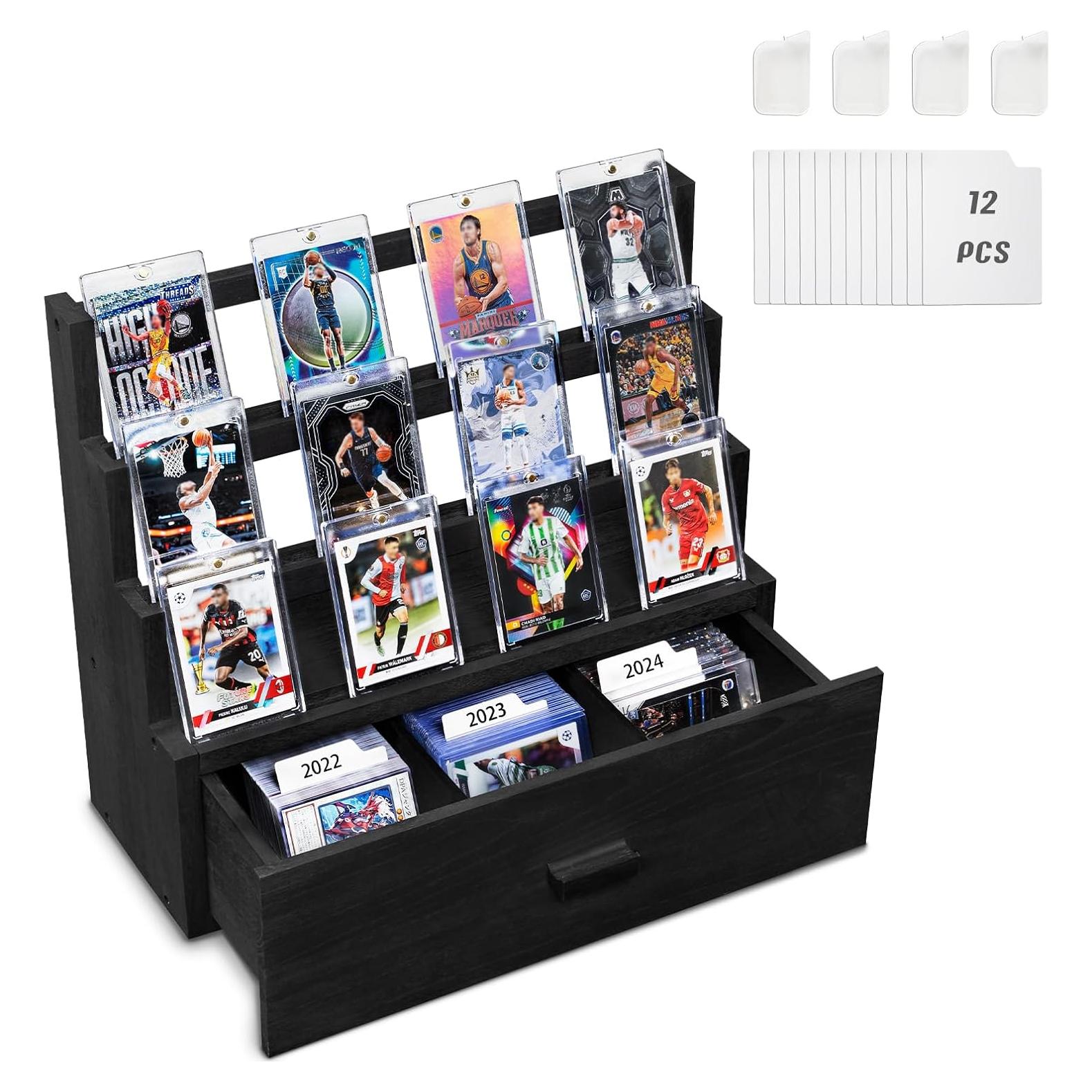 Exhibidor de Cartas Coleccionables Emfogo 3 Niveles Madera Negra